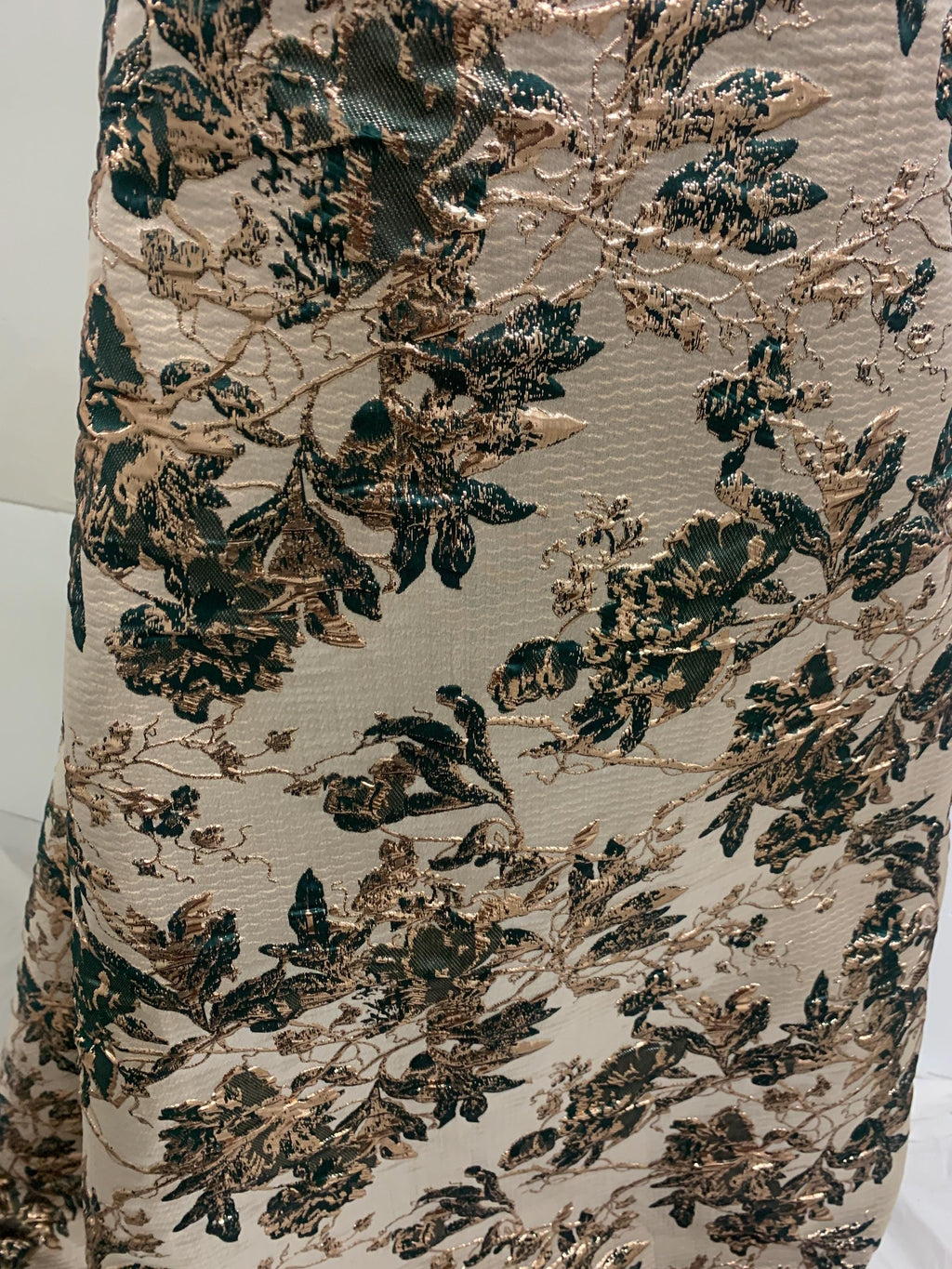 A 3 yards floral metalic Brocade fabric. color Hunter Green 56"