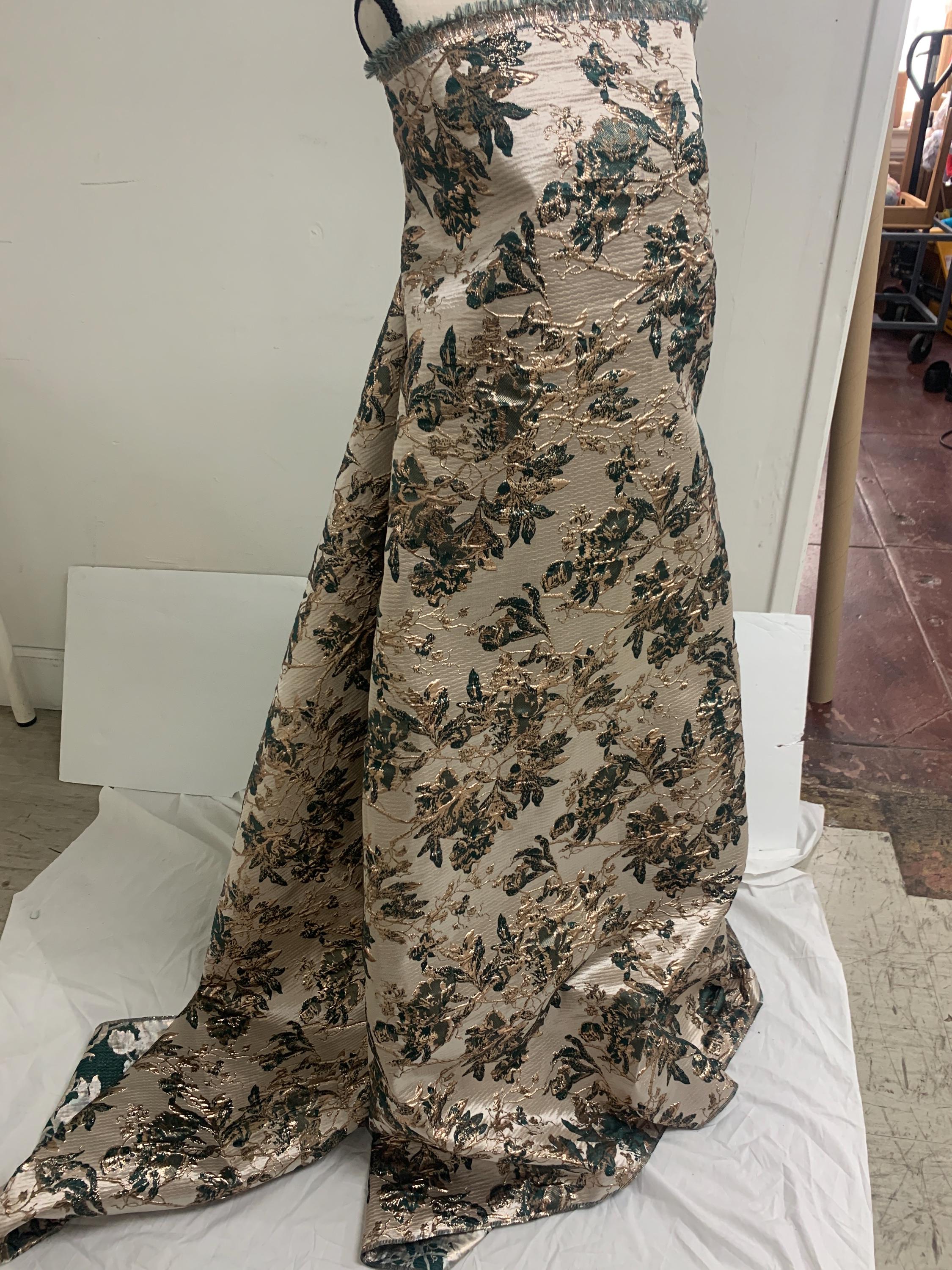 A 3 yards floral metalic Brocade fabric. color Hunter Green 56"