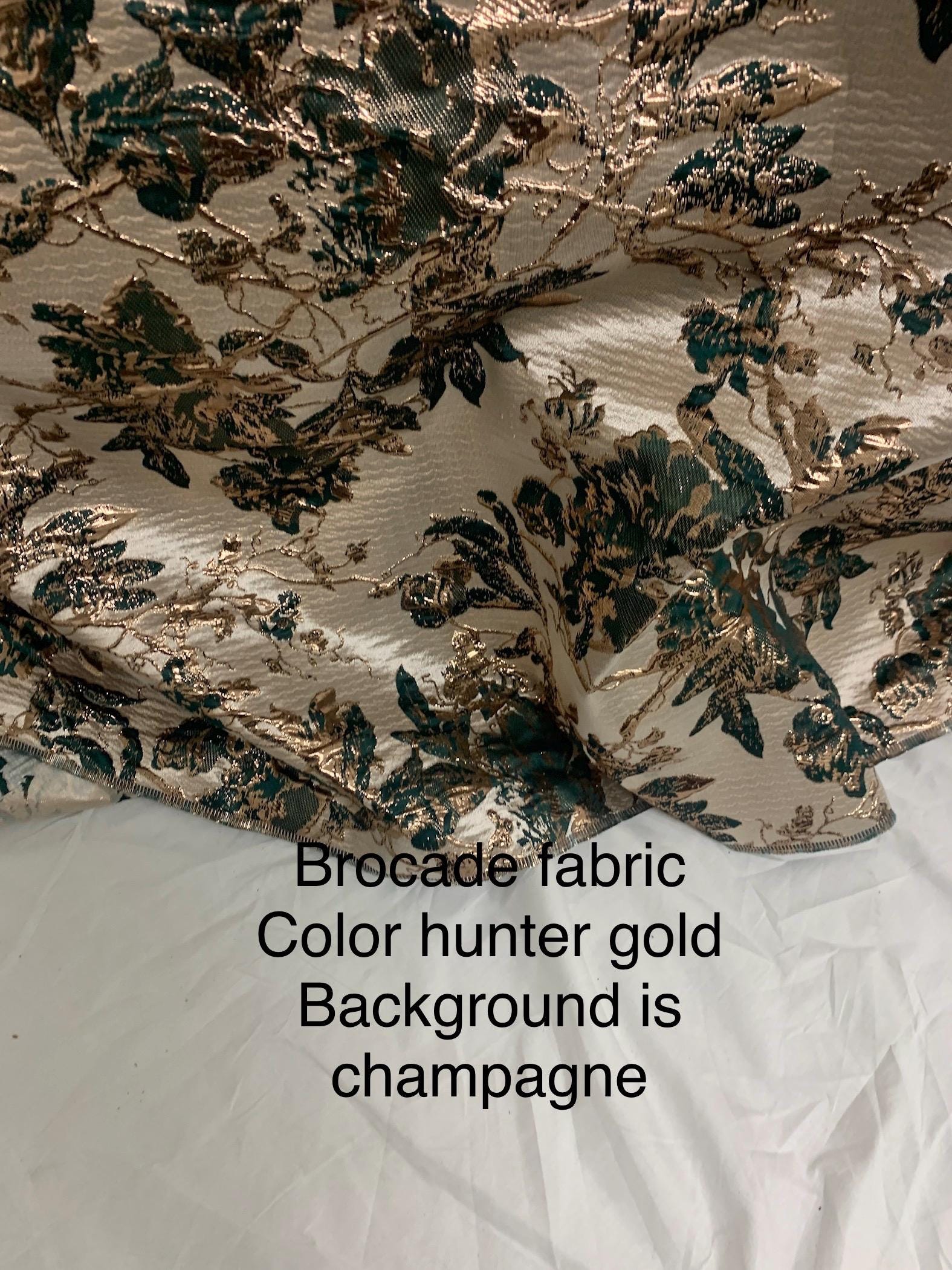 A 3 yards floral metalic Brocade fabric. color Hunter Green 56"