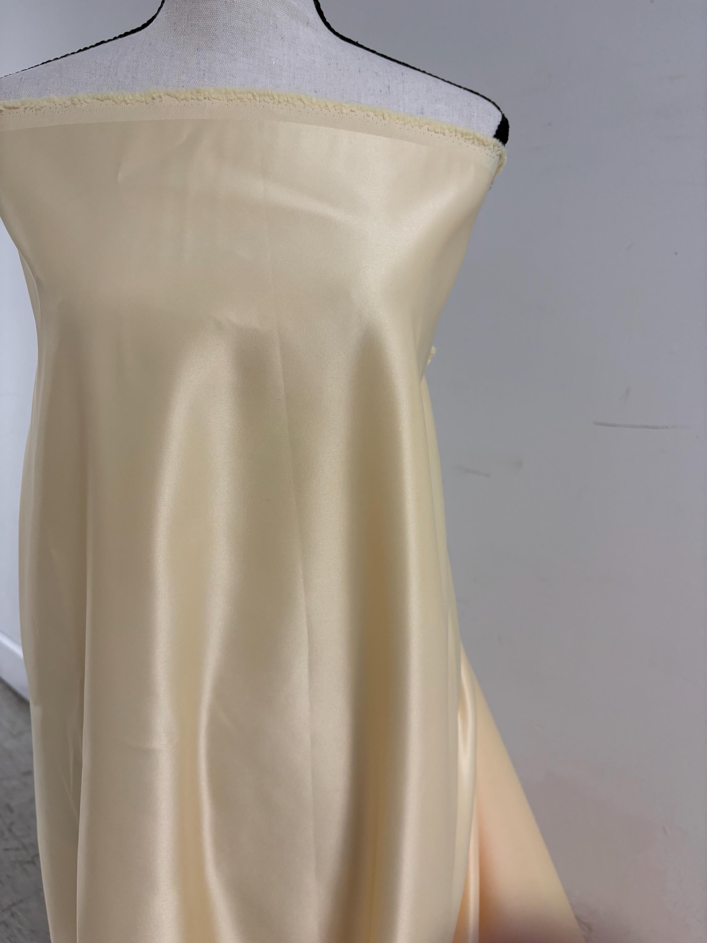 1 piece 5 yards color Lt. Yellow Bridal satin fabric, width 58", Polyester, Dull Italian satin. great gown fabric item.