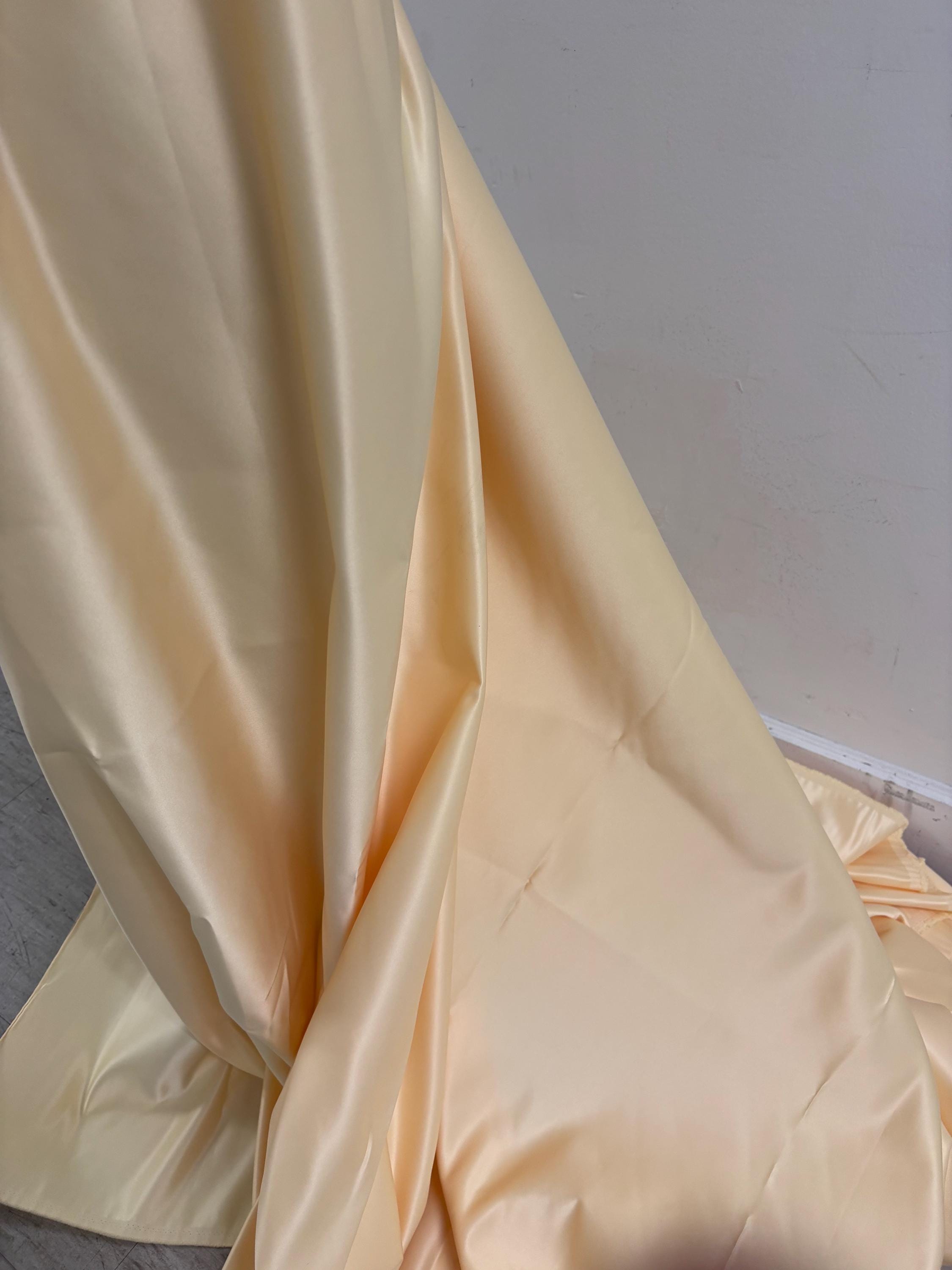 1 piece 5 yards color Lt. Yellow Bridal satin fabric, width 58", Polyester, Dull Italian satin. great gown fabric item.