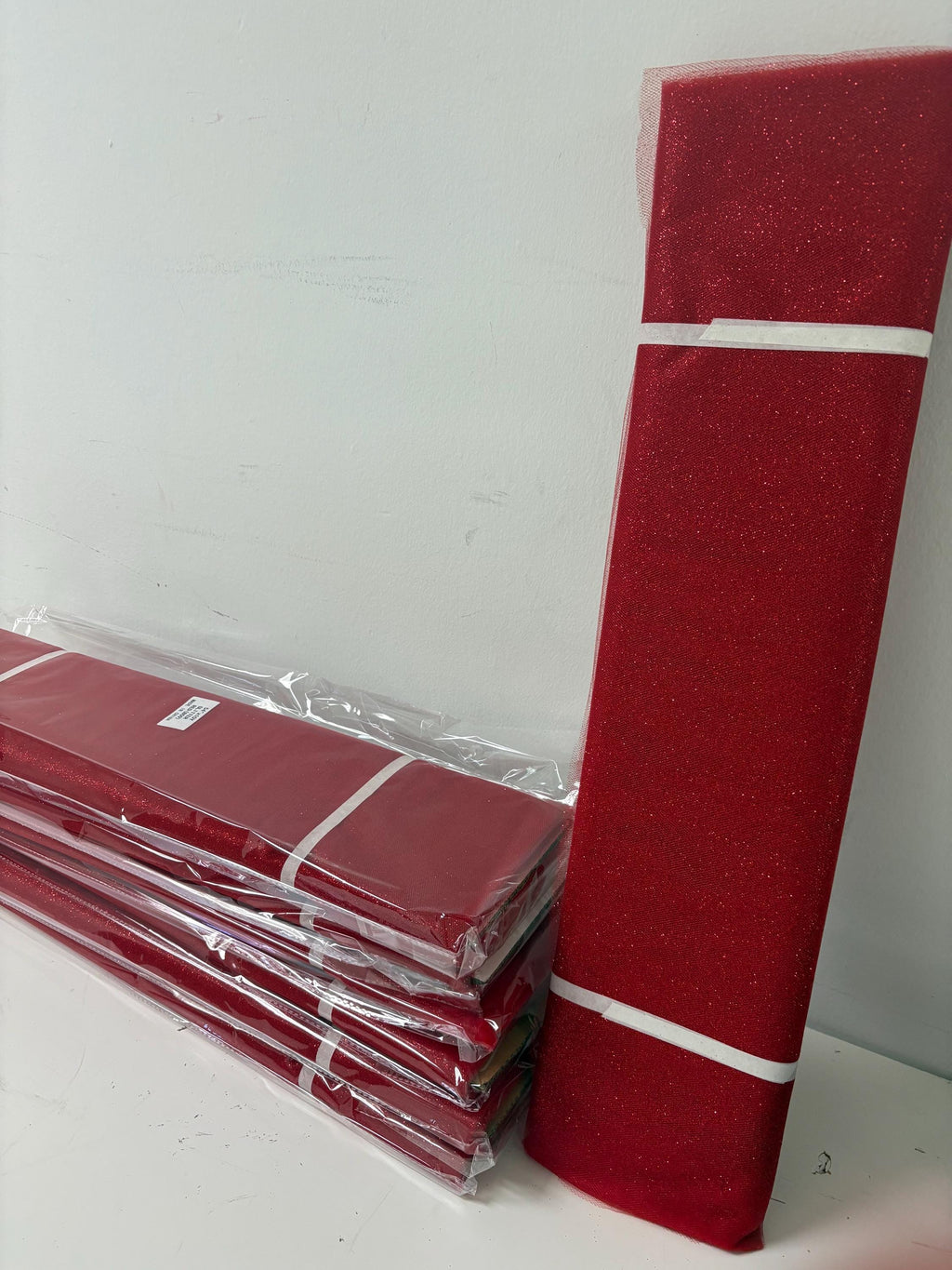 Glitter Tulle Fabric - Red - 54' Width - 10 Yard Bolt