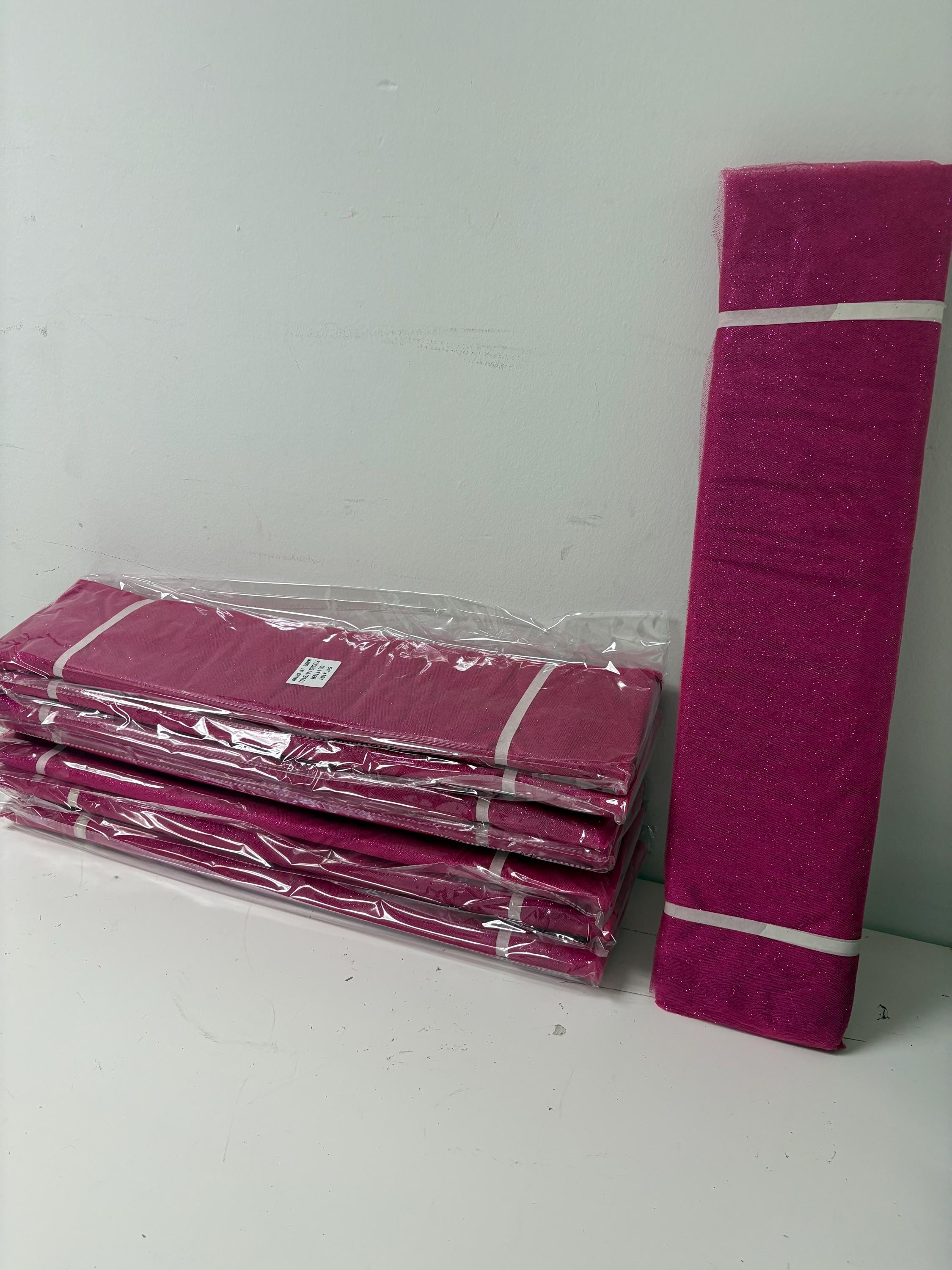 Fucshia tulle with gliter 10 yards bolt, 54 inch width double fold, polyester.