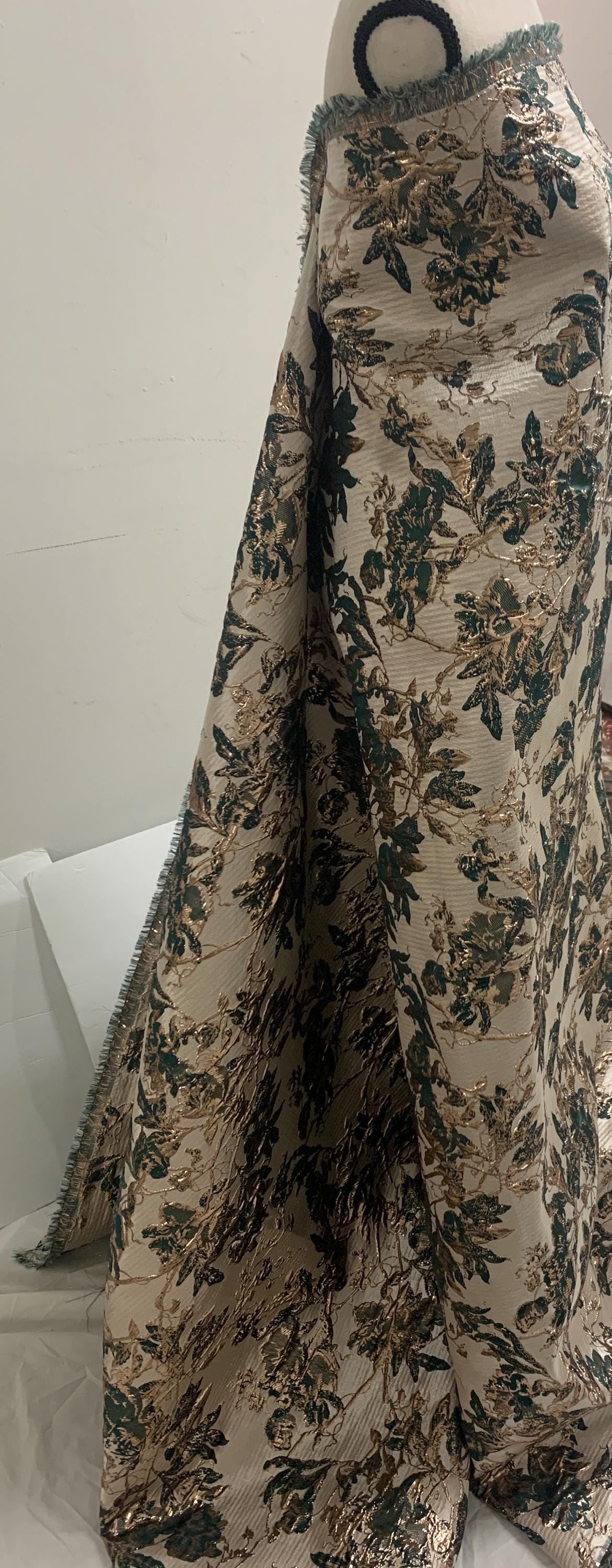 Metallic Brocade fabric. Hunter Green - 56" Width