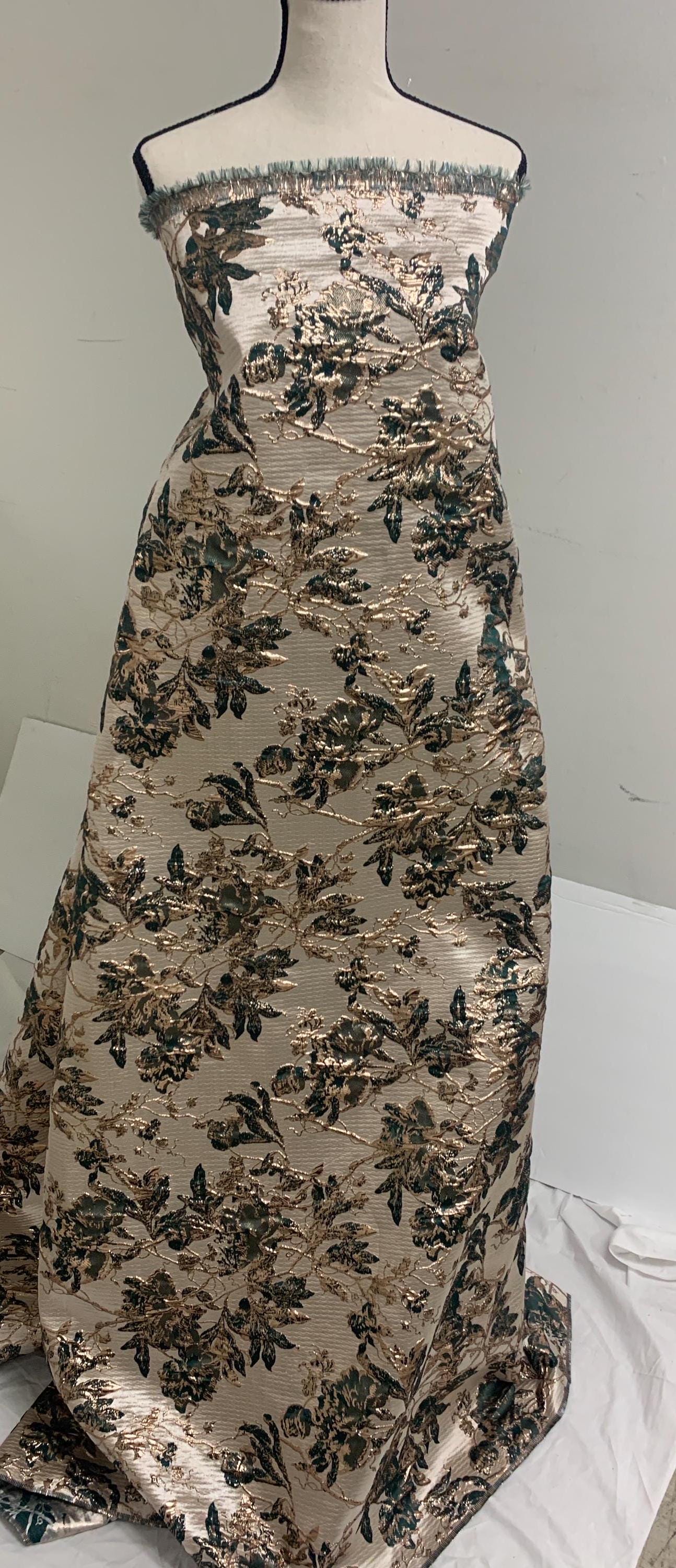 A 3 yards floral metalic Brocade fabric. color Hunter Green 56"