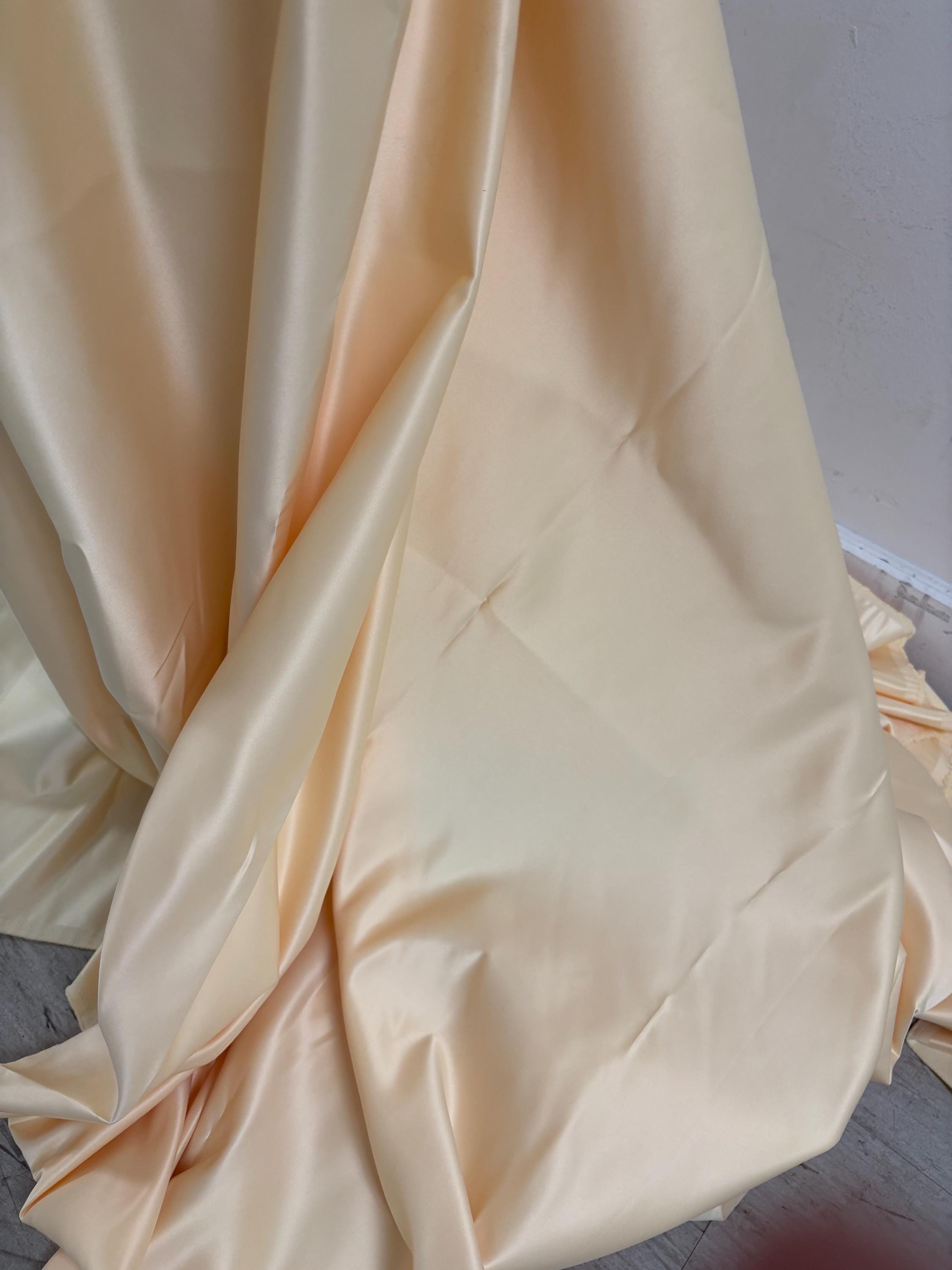 1 piece 5 yards color Lt. Yellow Bridal satin fabric, width 58", Polyester, Dull Italian satin. great gown fabric item.