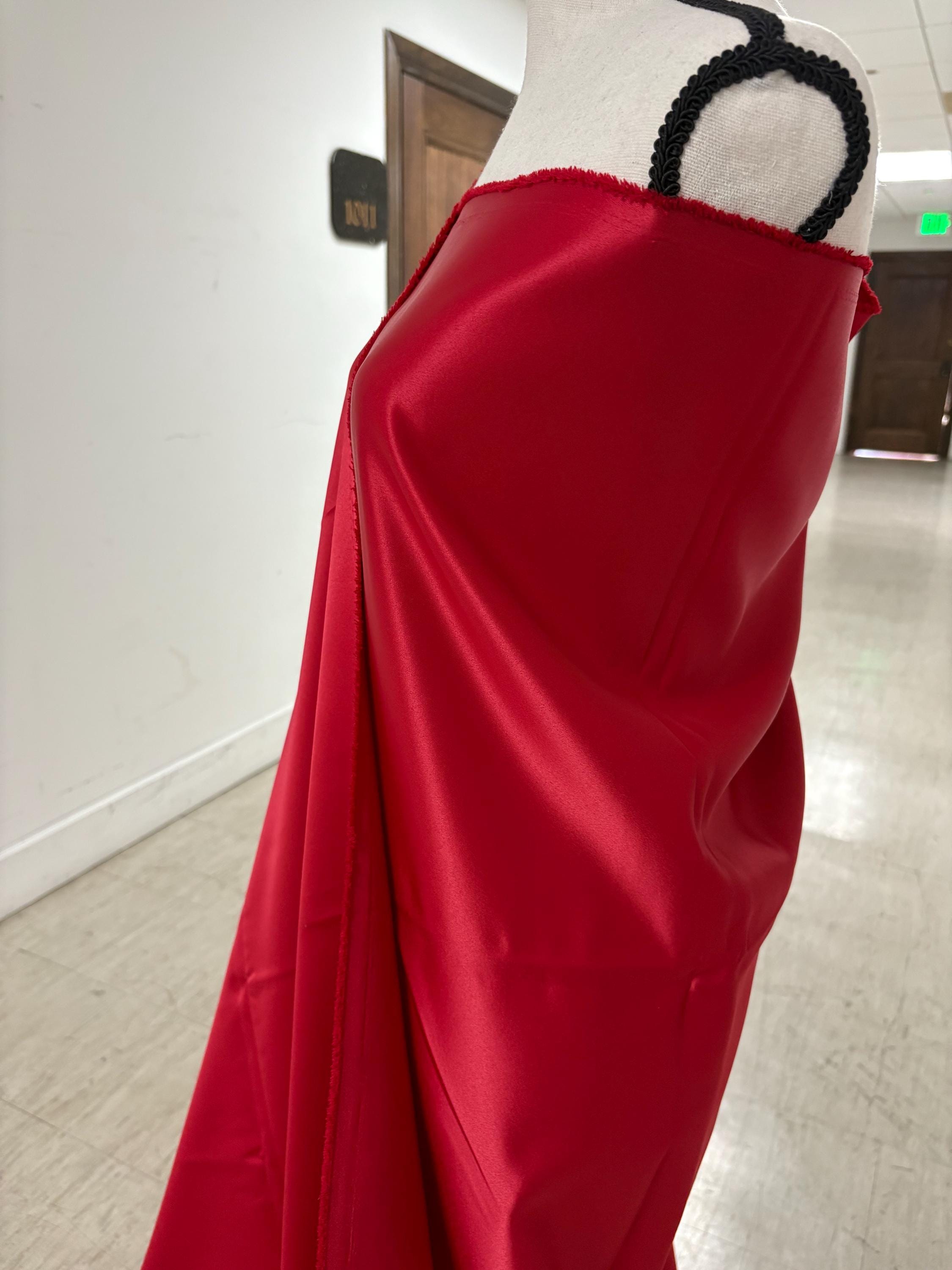 1 piece 3 yards Red Medium Bridal satin fabric, width 58", Polyester, Dull italian satin. Bridesmaid fabric, craft. free sample for true col