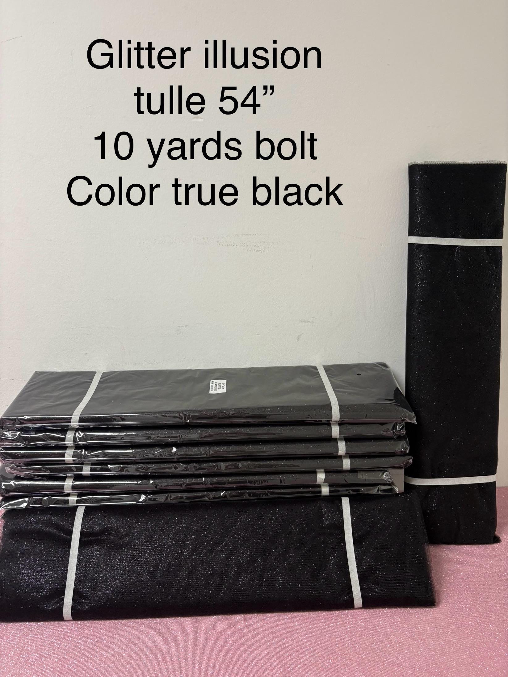 Black color Glitter Tulle 10 yards 54" double fold, with silver glitter. 10 yards.