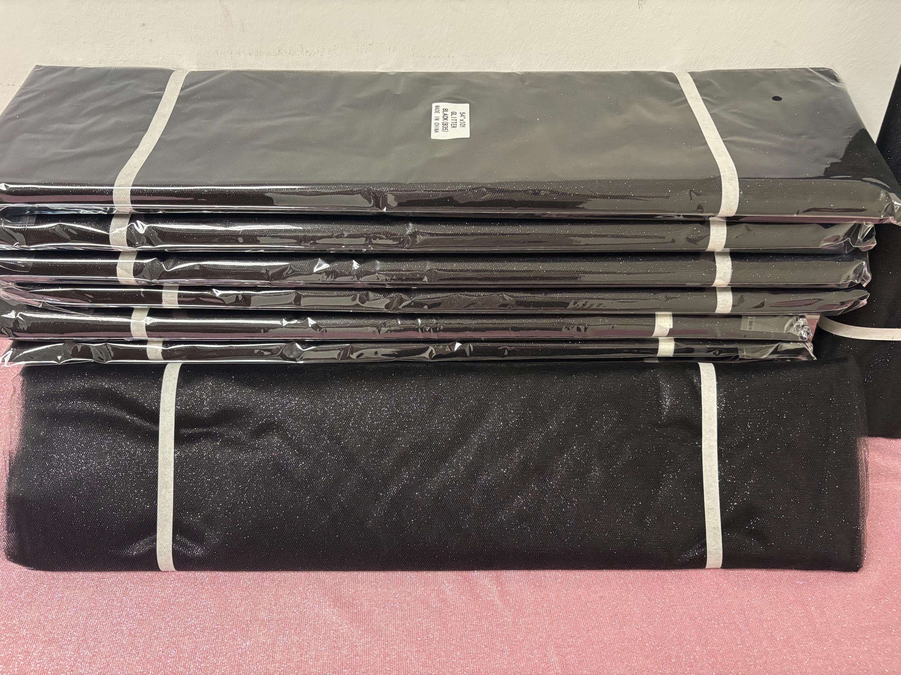 Black color Glitter Tulle 10 yards 54" double fold, with silver glitter. 10 yards.