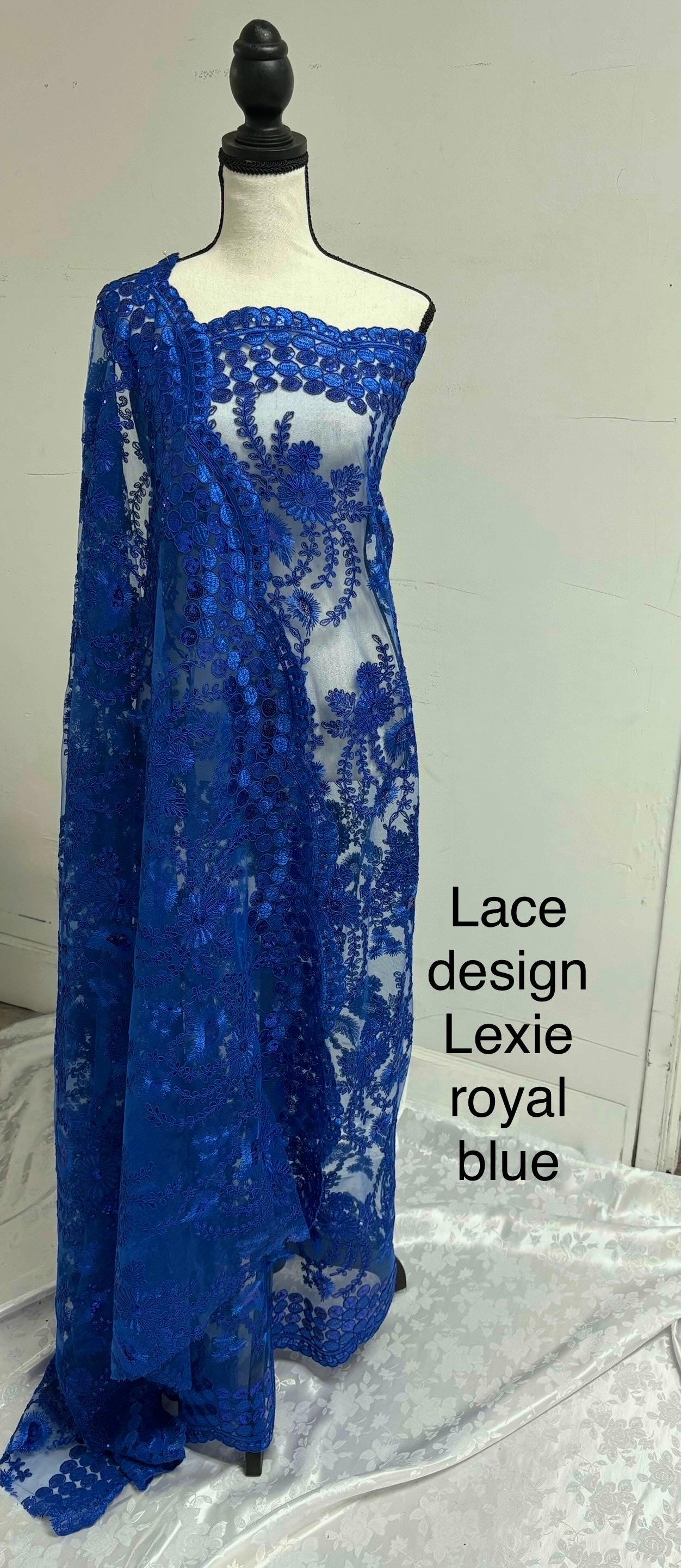 A cut 3-yard Royal color lace fabric design Lexie, Double scalloped sequence embroidery width 49/50"