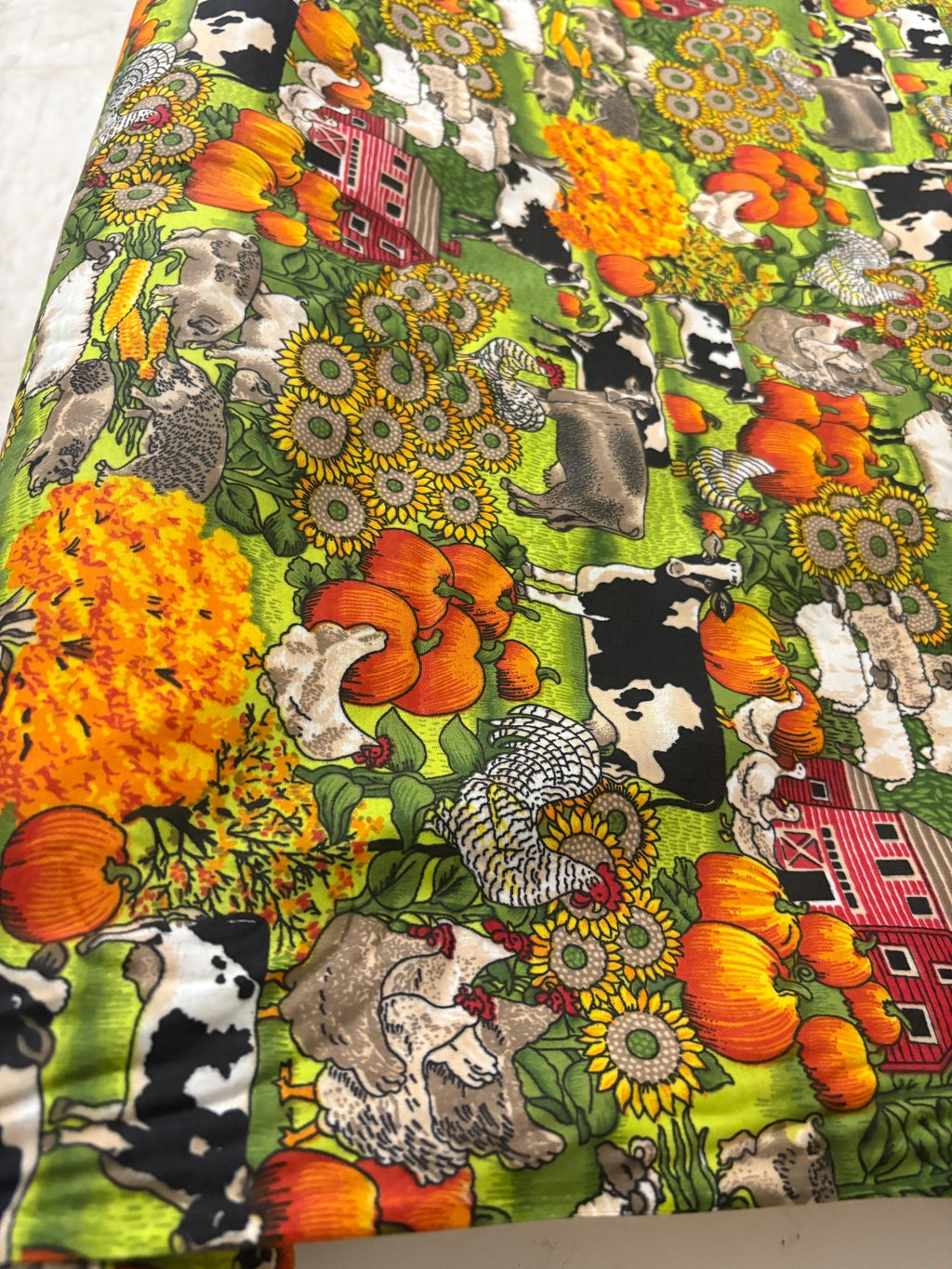 A 2 yard cut Farm print fabric, width 58/60" polyester fabric, shirt weight. kids crafts, home decor, costume.