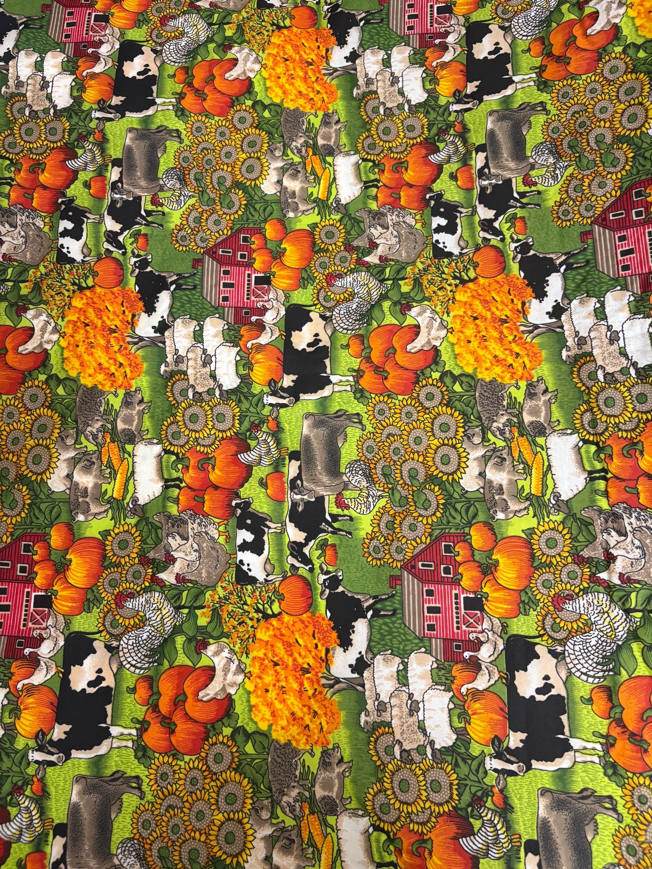A 2 yard cut Farm print fabric, width 58/60" polyester fabric, shirt weight. kids crafts, home decor, costume.