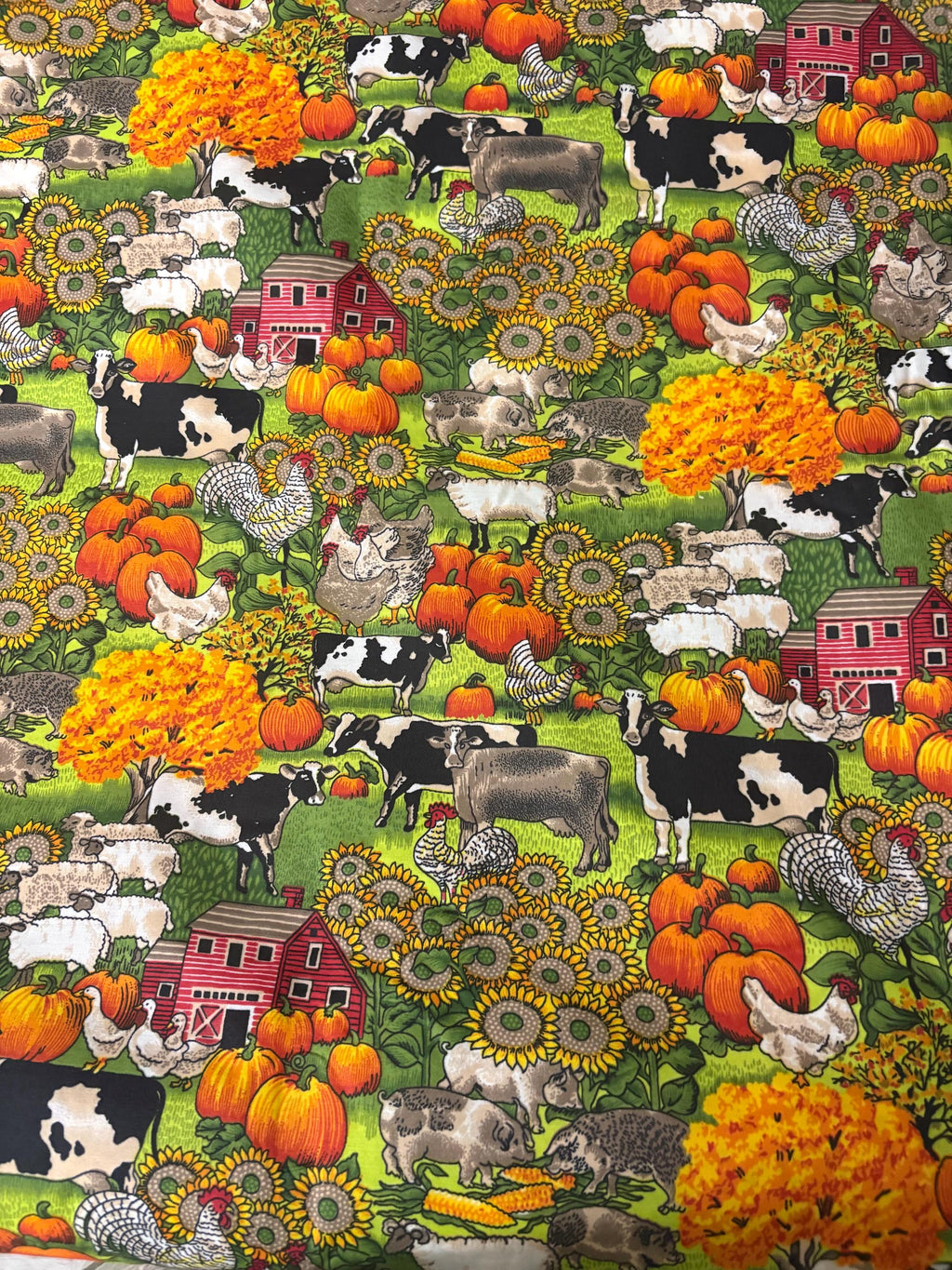 A 2 yard cut Farm print fabric, width 58/60" polyester fabric, shirt weight. kids crafts, home decor, costume.