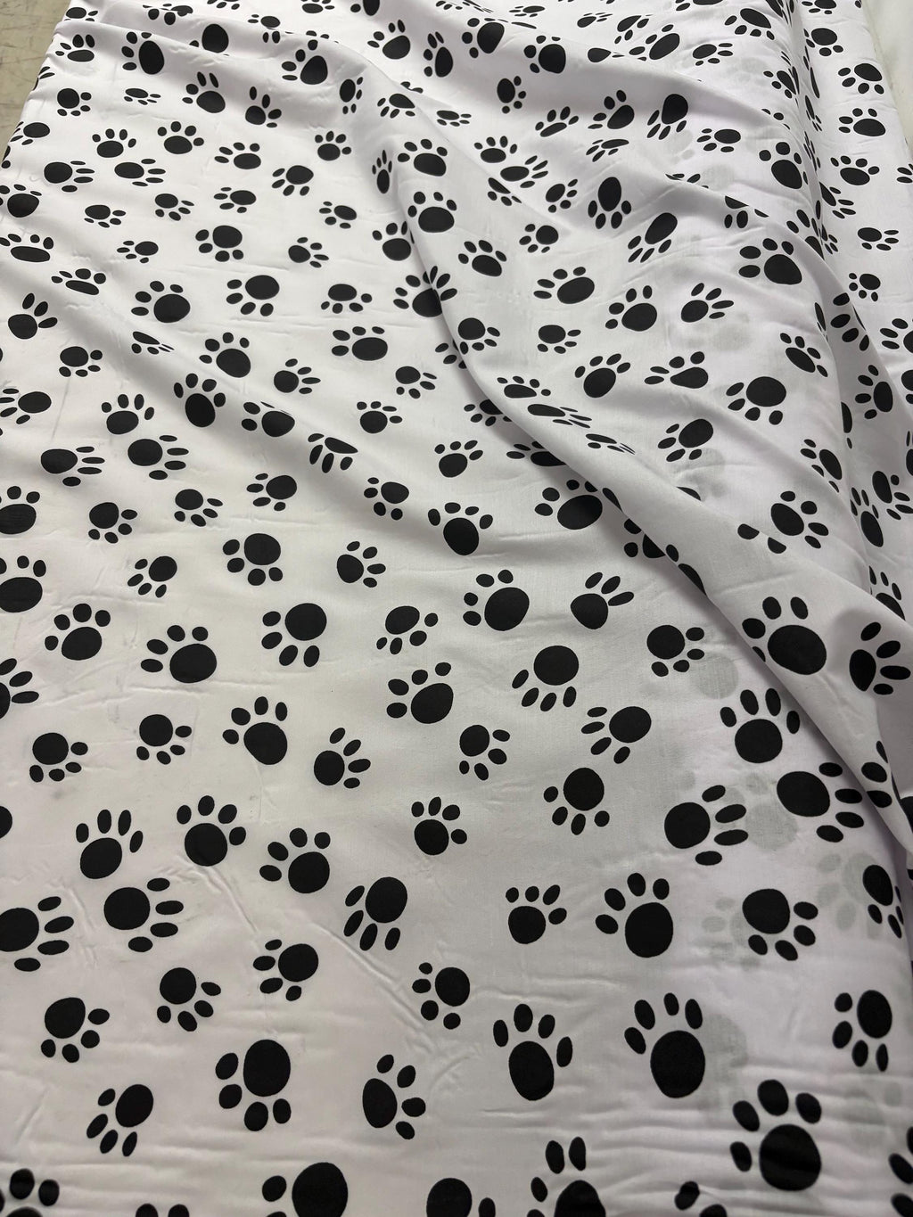 2 yards Poly cotton Fabric - Paws print Black and White - 58" Width