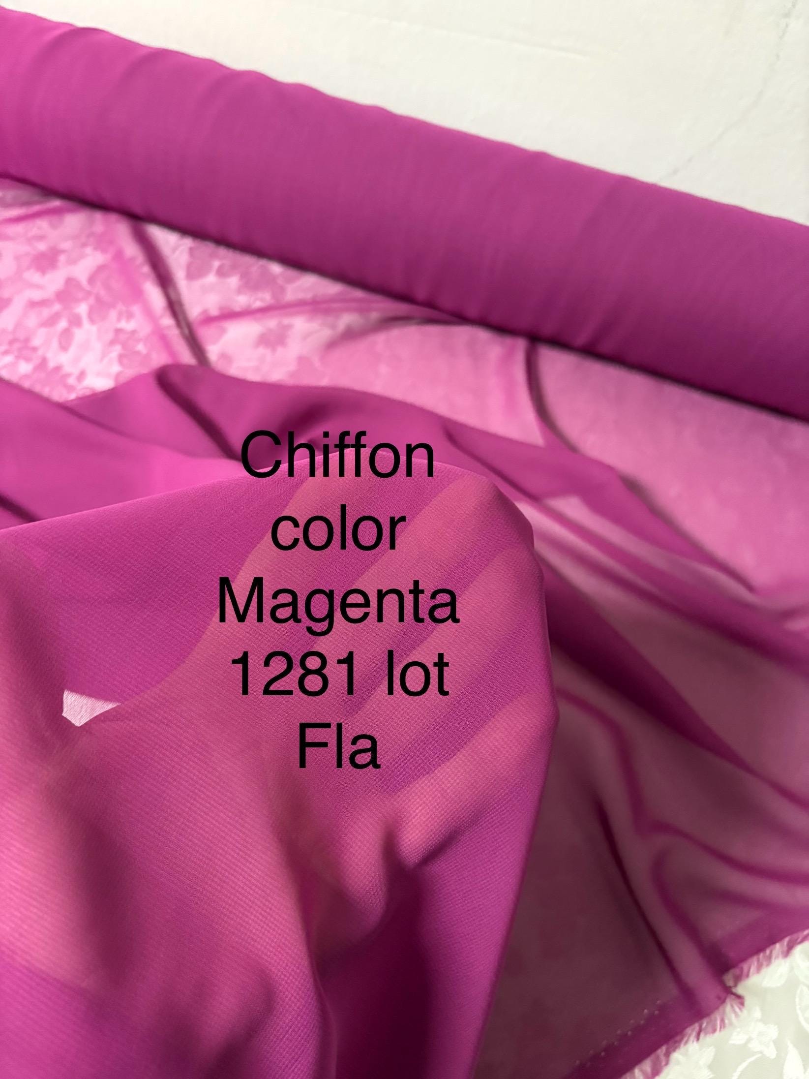 A 3 yard cut chiffon color Magenta width 58/60" wide, Polyester. sell by 3 yards increment continuous. Scarves, Dress and lingerie wear. fla