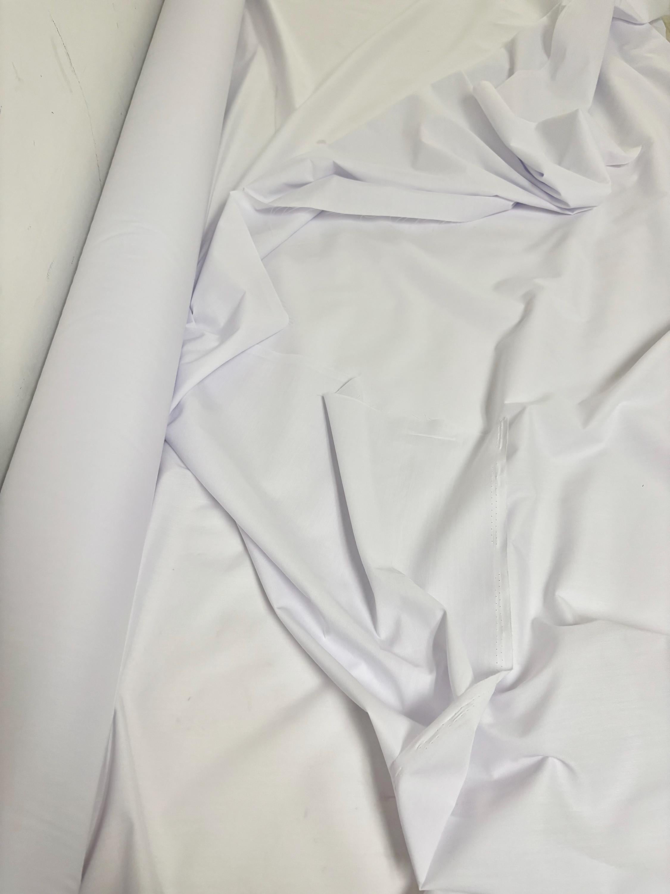 A 3 yards white shirt fabric, poly cotton broadcloth sell by 3 yards increment continuous. width 58 inches, great item for Uniform, shirt.