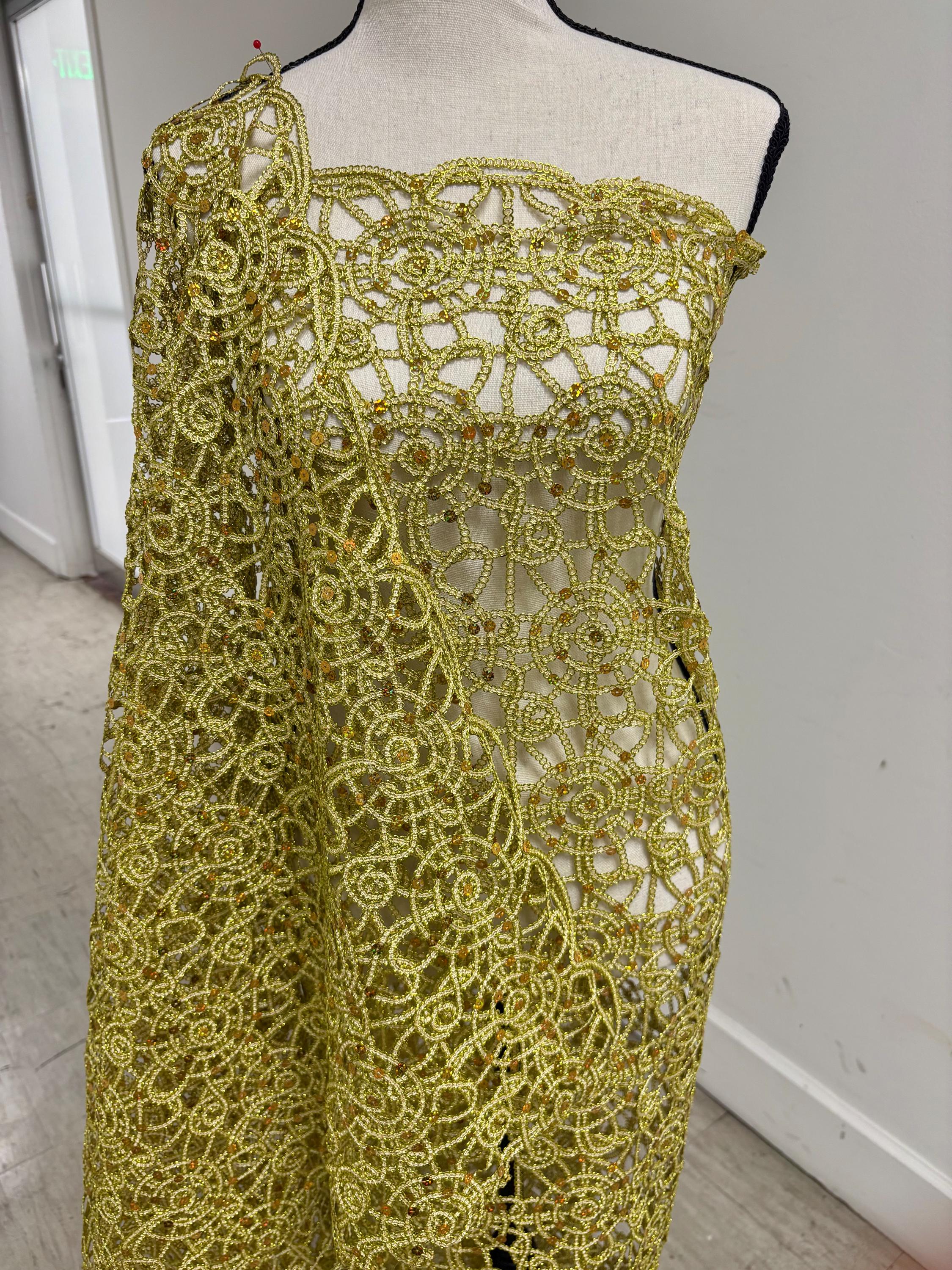 Gold color lace fabrics design Metallic spider Knit, Sequins embroidery double scalloped. Width 49/50"