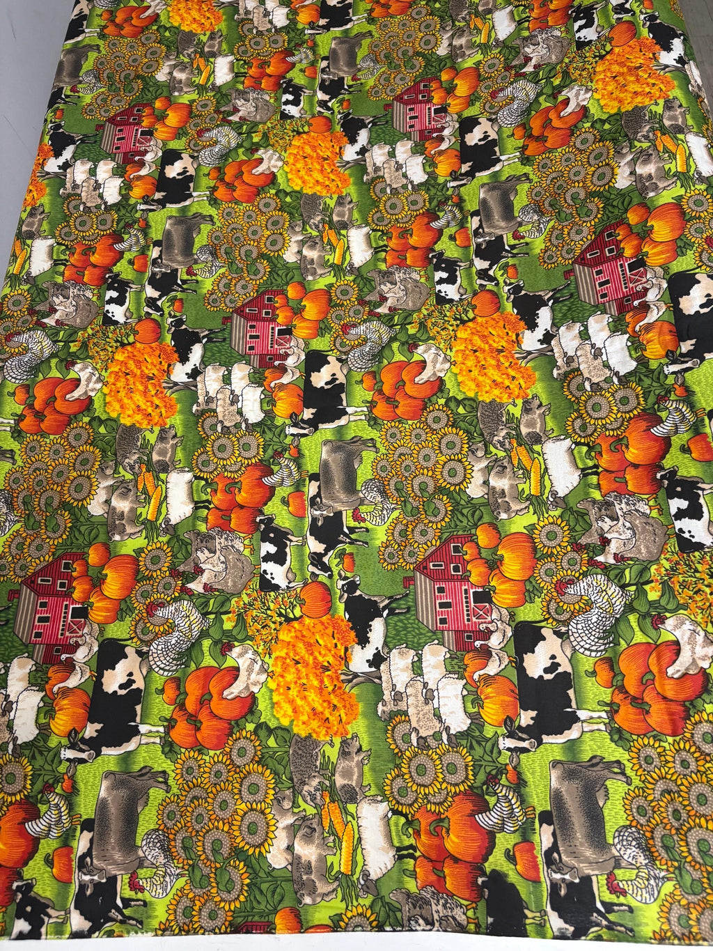 A 2 yard cut Farm print fabric, width 58/60" polyester fabric, shirt weight. kids crafts, home decor, costume.