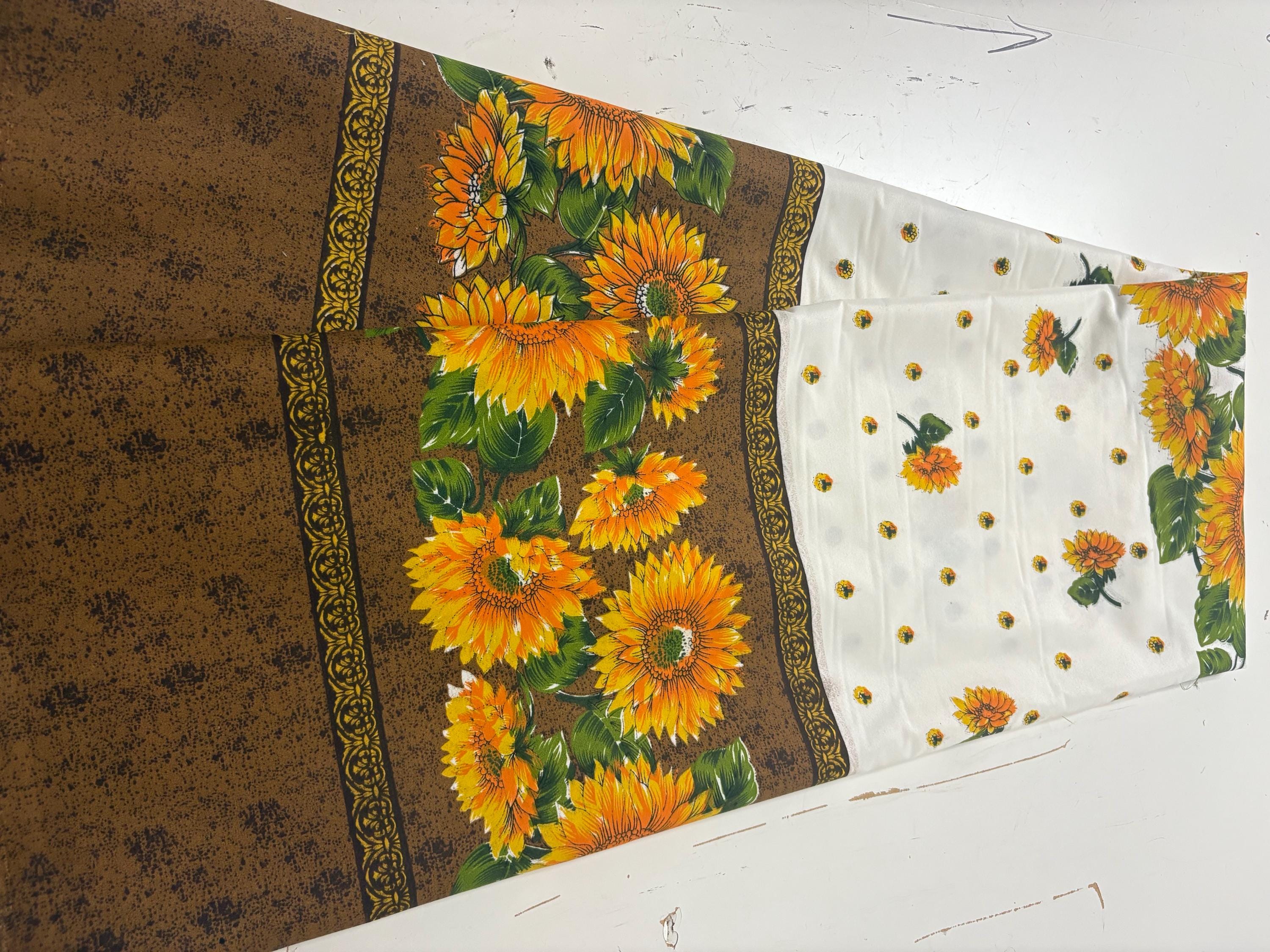 A 2 yard cut sunflower print fabric, width 58/60" polyester. shirt weight. sold by 2 yards and cut continuous. Craft, Kitchen drapery.