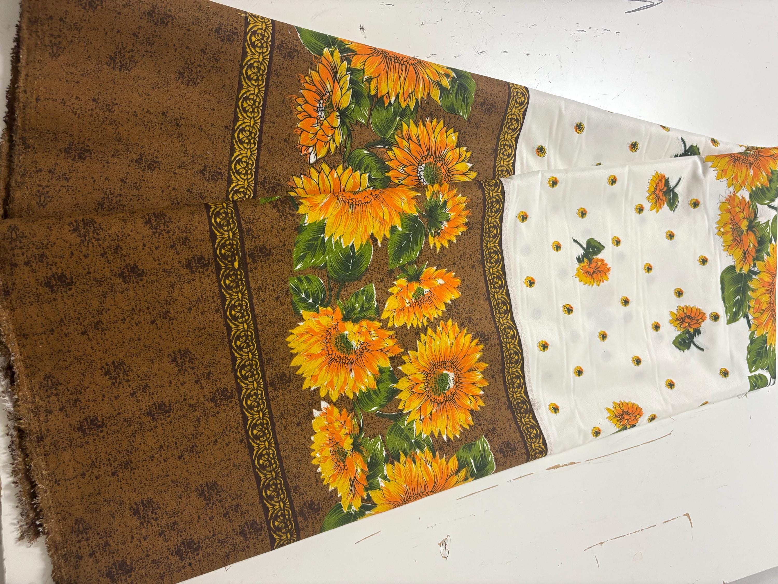 A 2 yard cut sunflower print fabric, width 58/60" polyester. shirt weight. sold by 2 yards and cut continuous. Craft, Kitchen drapery.