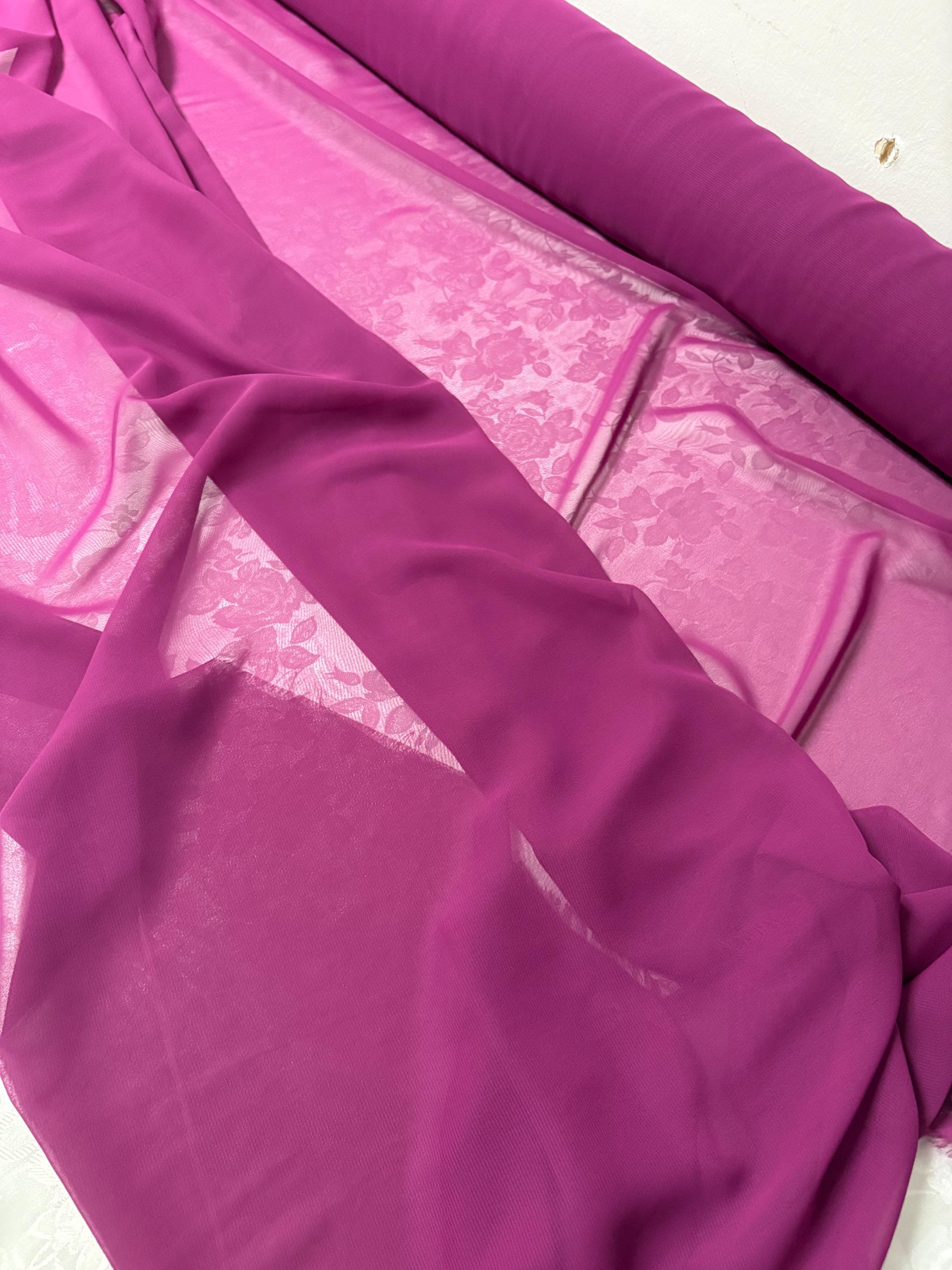 A 3 yard cut chiffon color Magenta width 58/60" wide, Polyester. sell by 3 yards increment continuous. Scarves, Dress and lingerie wear. fla