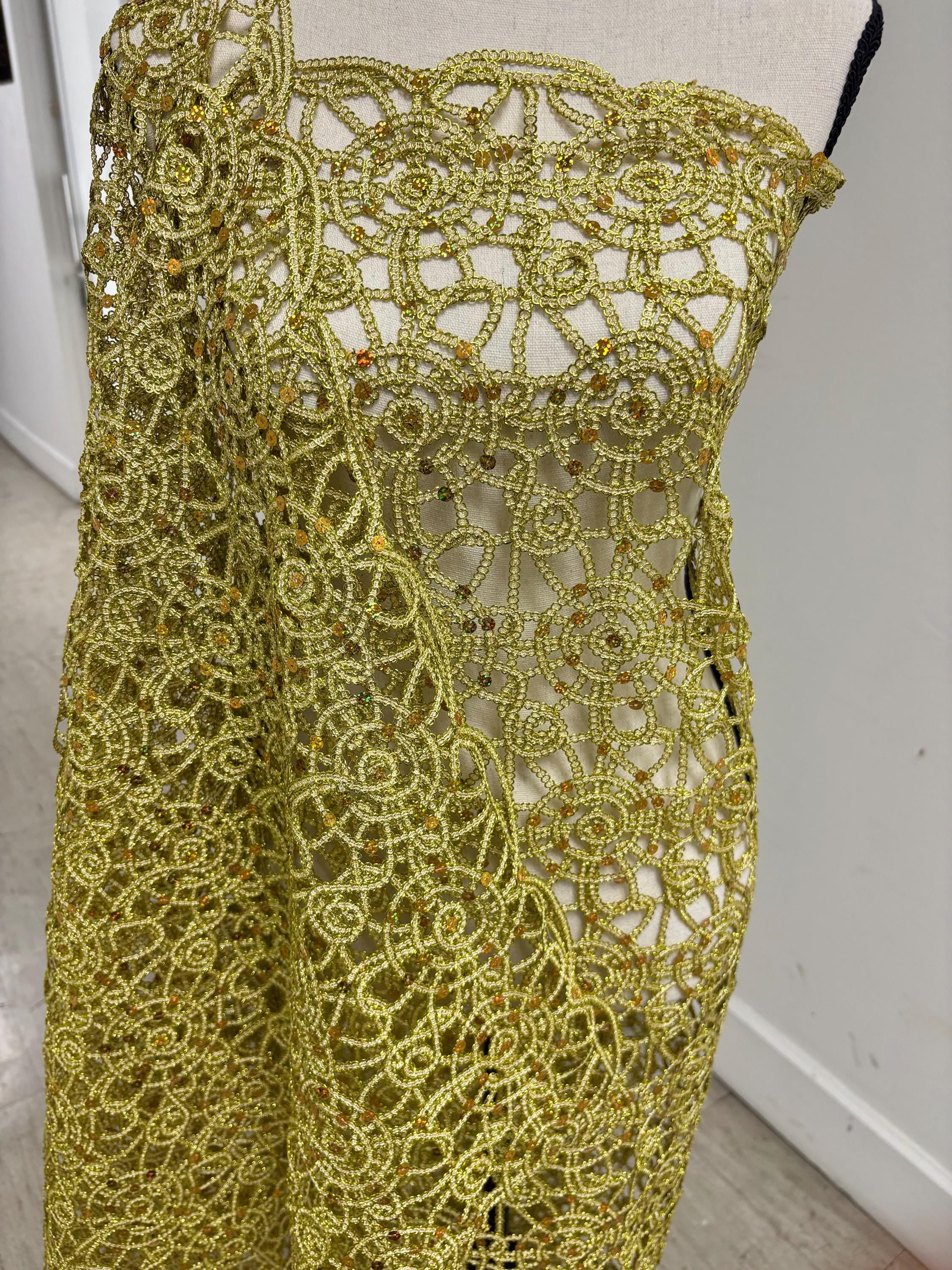 Gold color lace fabrics design Metallic spider Knit, Sequins embroidery double scalloped. Width 49/50"