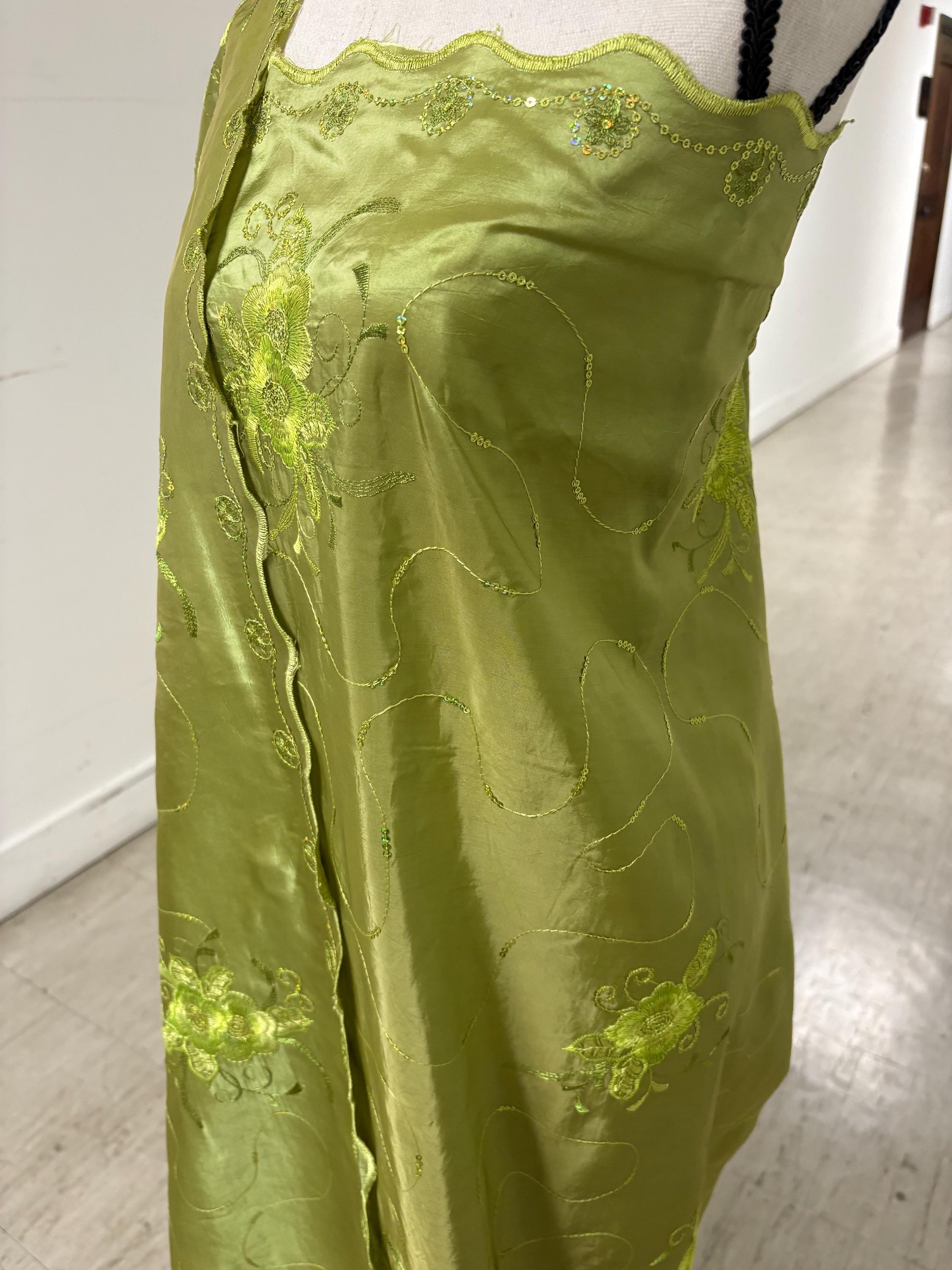 A 2 yards Embroidery sequins Taffeta Fabric Design Bouquet, color Olive width 54". sell by 2 yards increment continues.