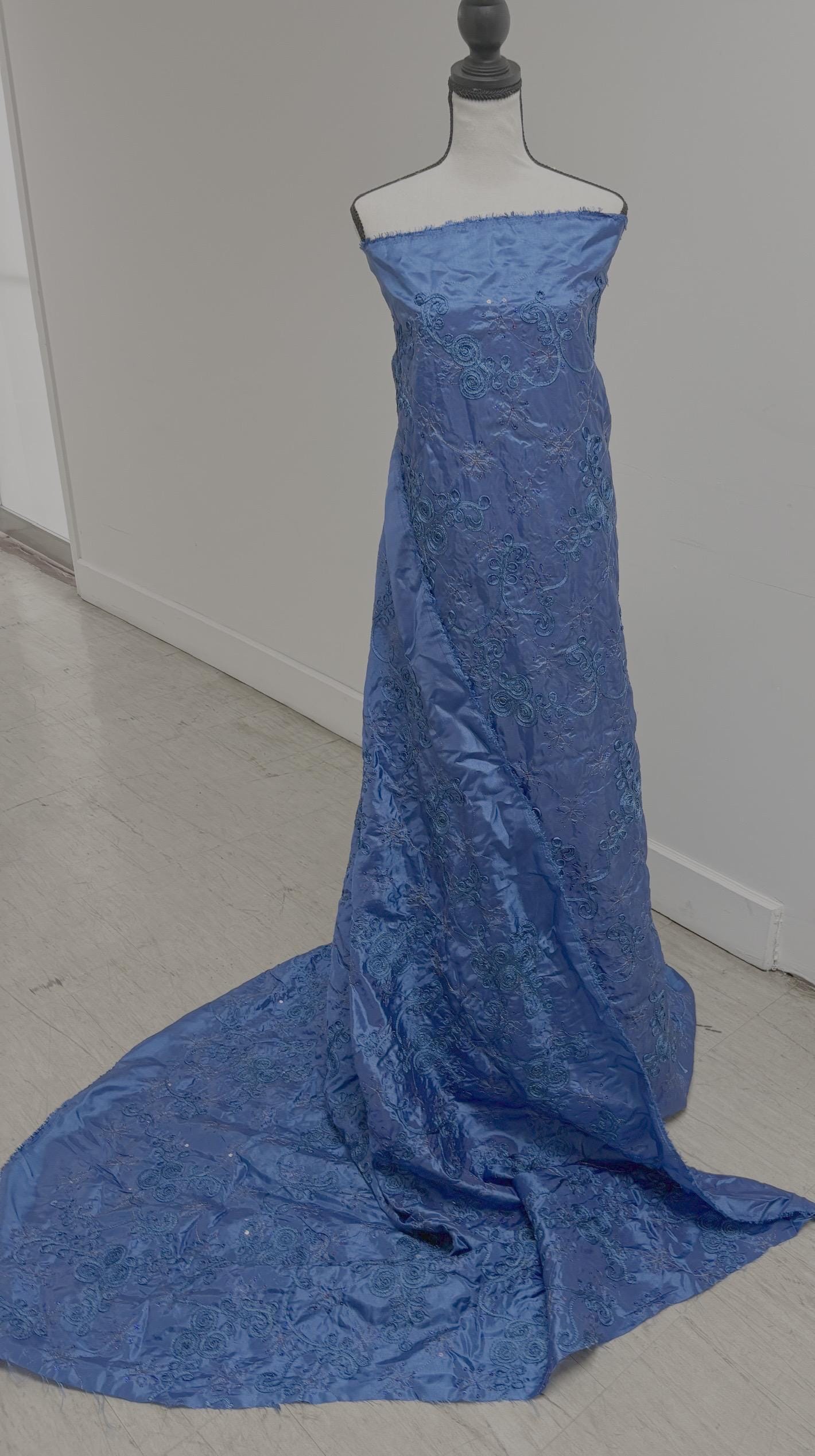 A 2 yards Embroidery sequins Taffeta Fabric, Design Rope, color Royal Blue width 54". sell by 2 yards increment continues.