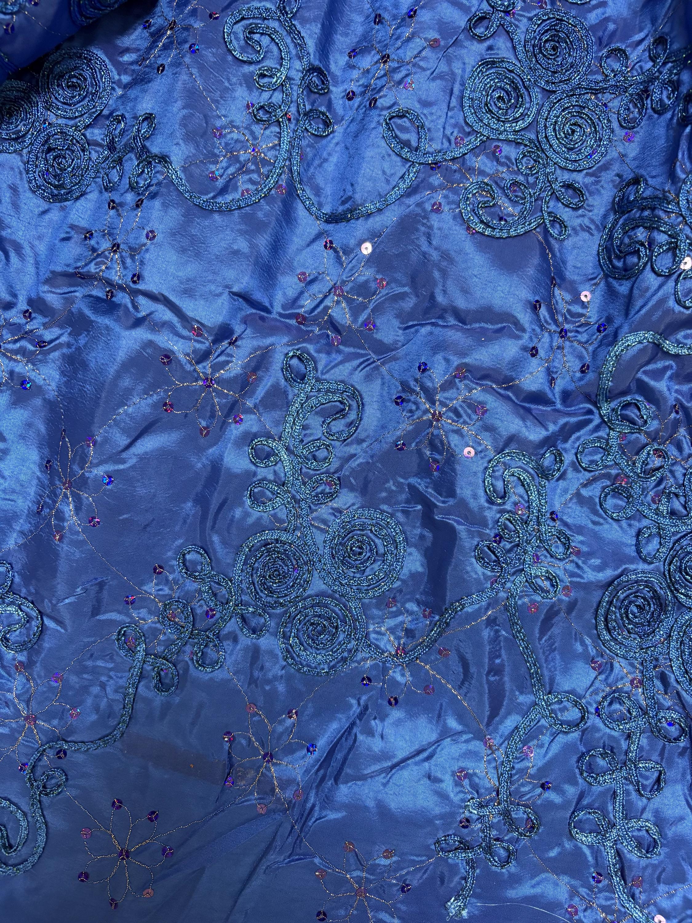 A 2 yards Embroidery sequins Taffeta Fabric, Design Rope, color Royal Blue width 54". sell by 2 yards increment continues.