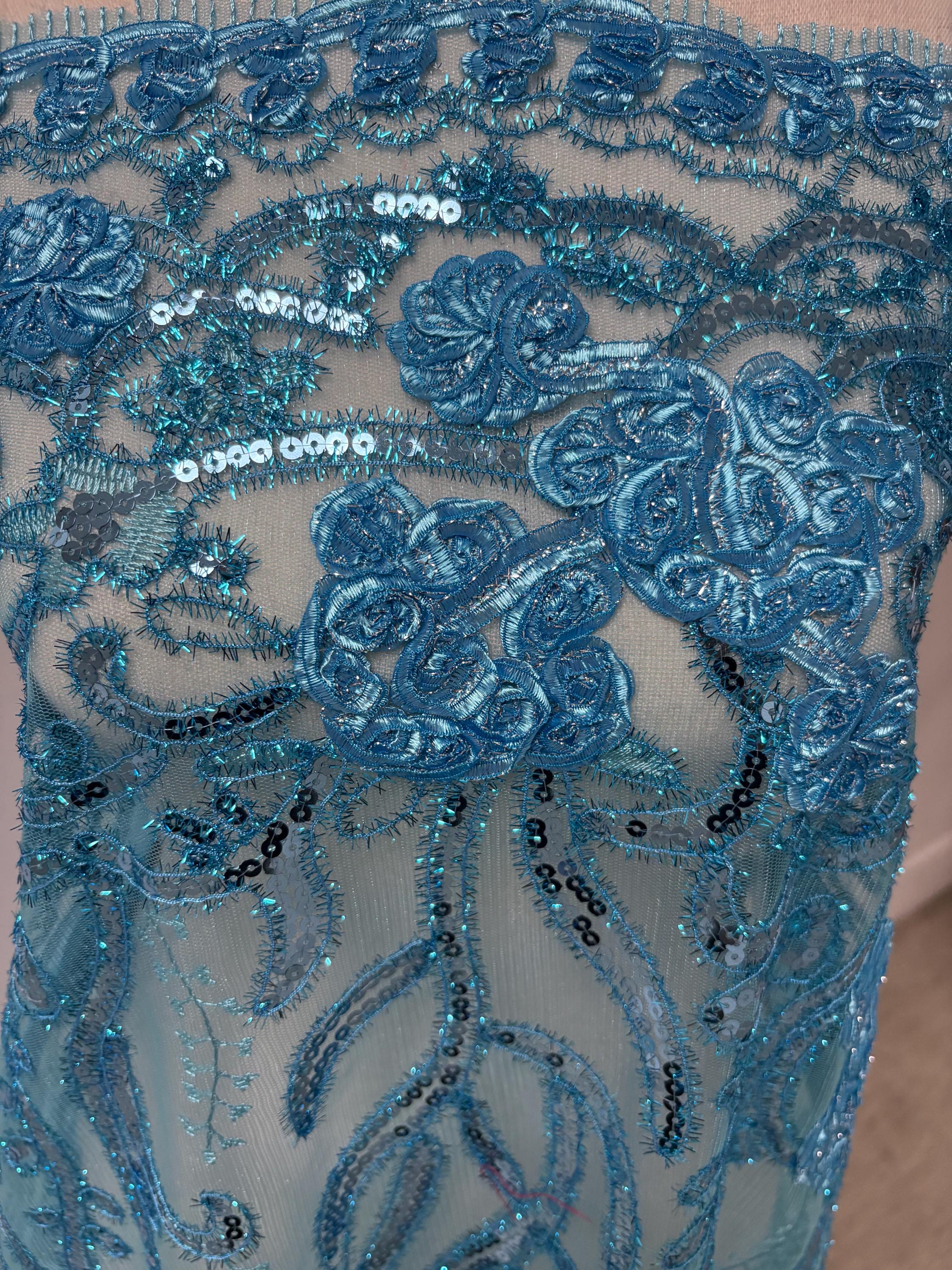Lace design: WEDDING, Color Turquoise Double scalloped sequins Embroidery width 49/50"
