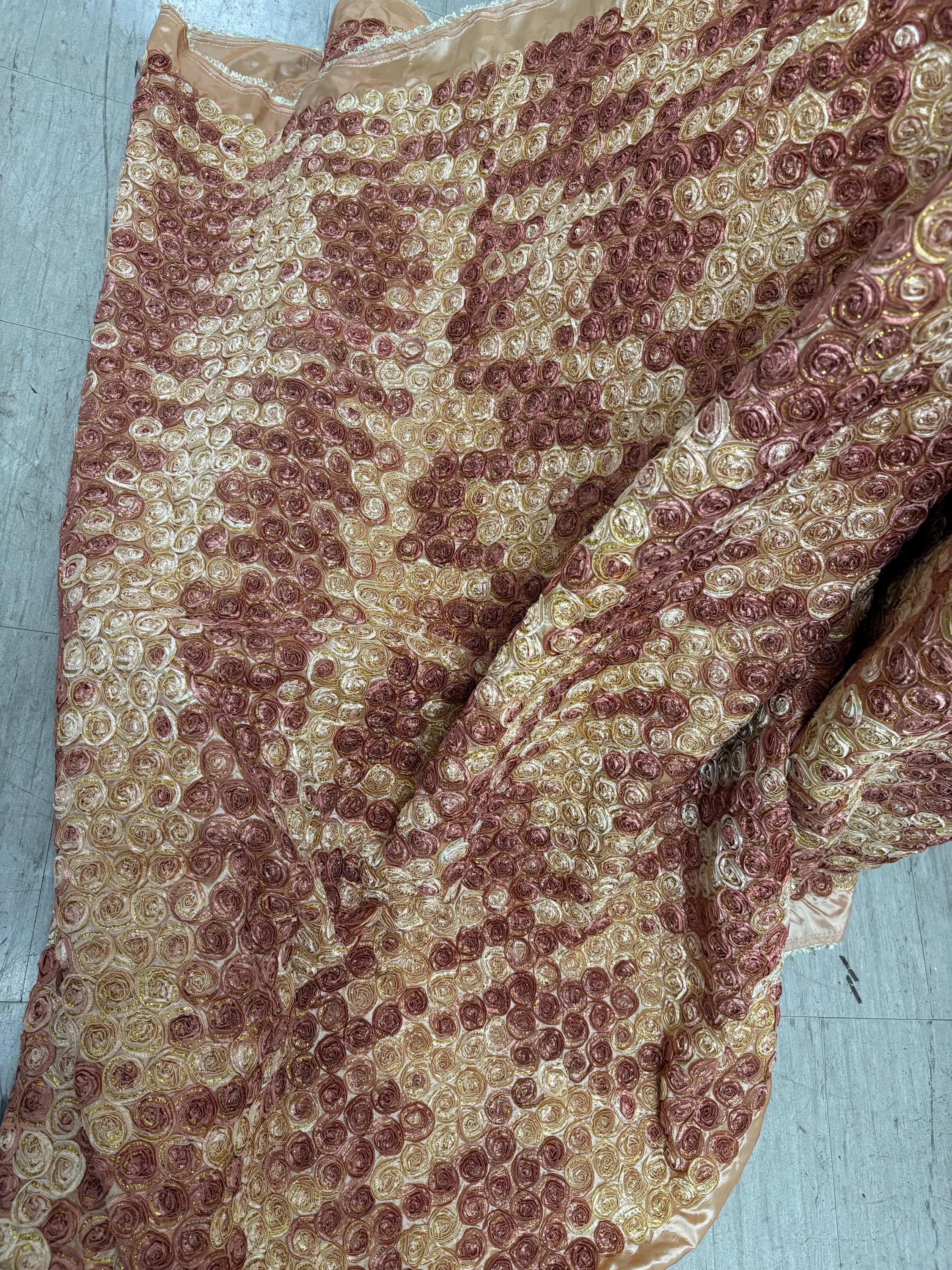 Embroidery Taffeta Fabric, Design small flower , A Two yards cut fabric color Brown gold width 54". sell by 2 yards increment continues.