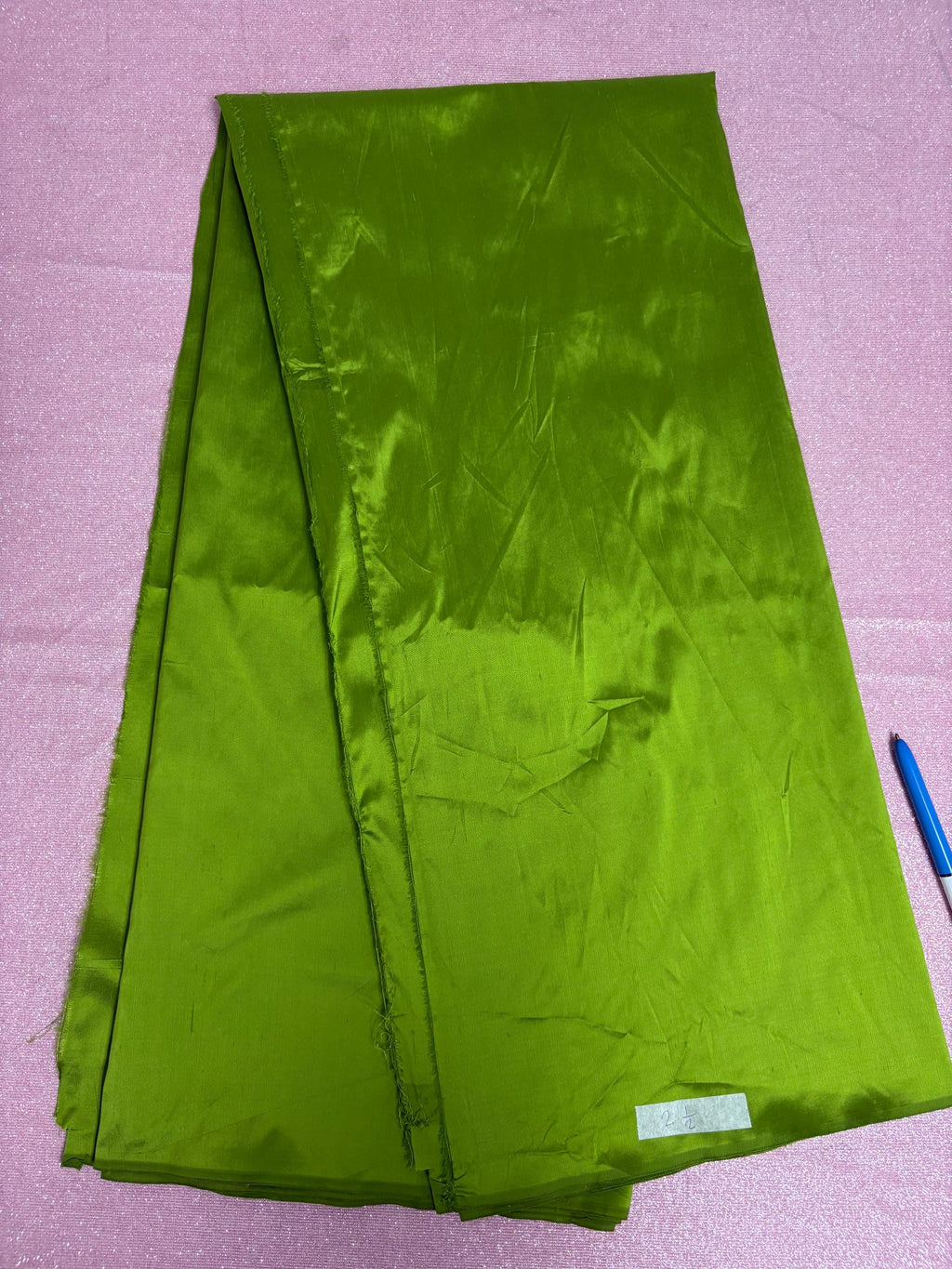 100% silk Dupioni Taffeta width 54" color is Lt.Olive. Machine made, fabric has slubs. Item # 4. free sample.