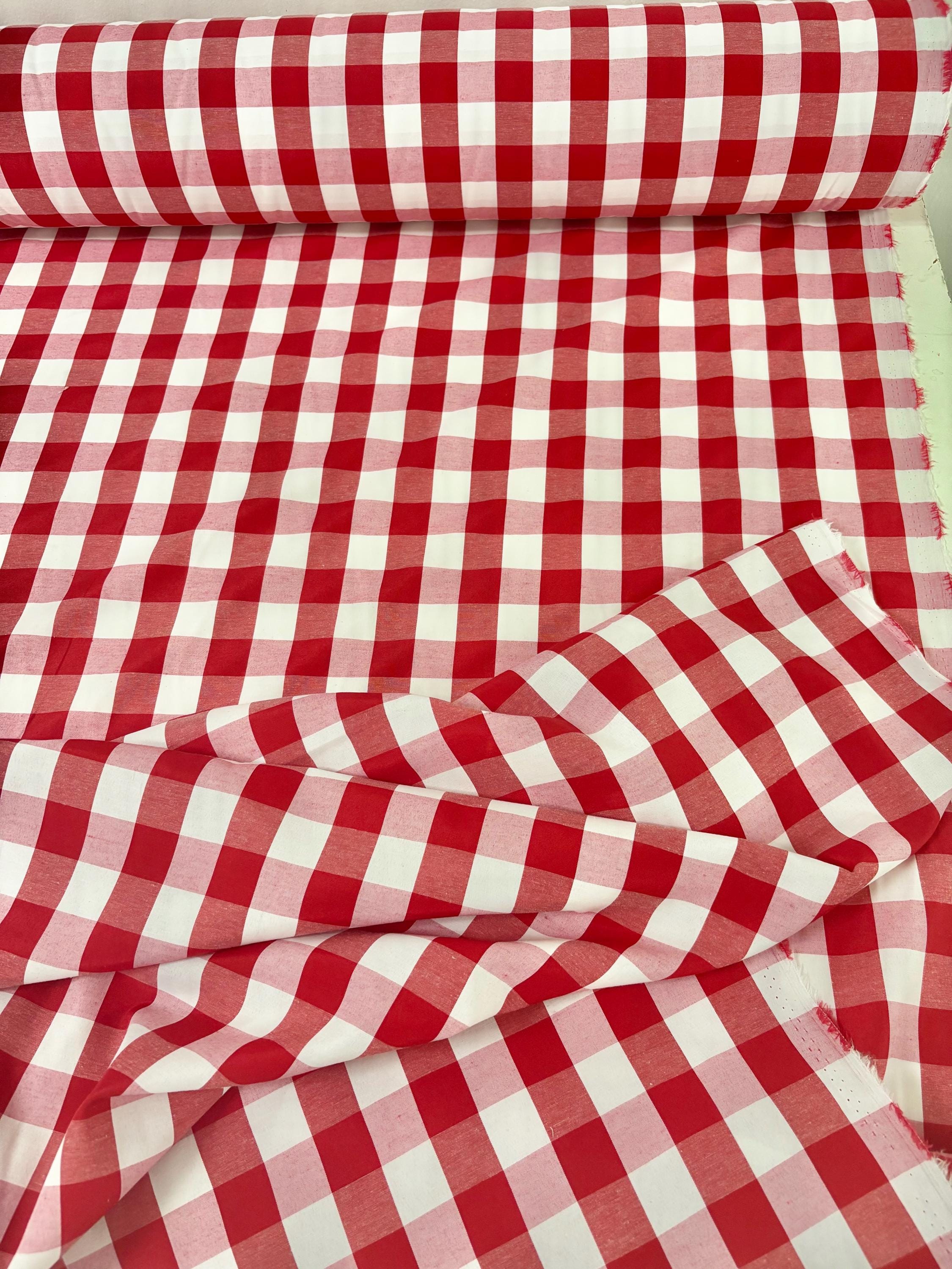 Red Gingham fabric color Red and white. Poly cotton, width 59". 1" square.