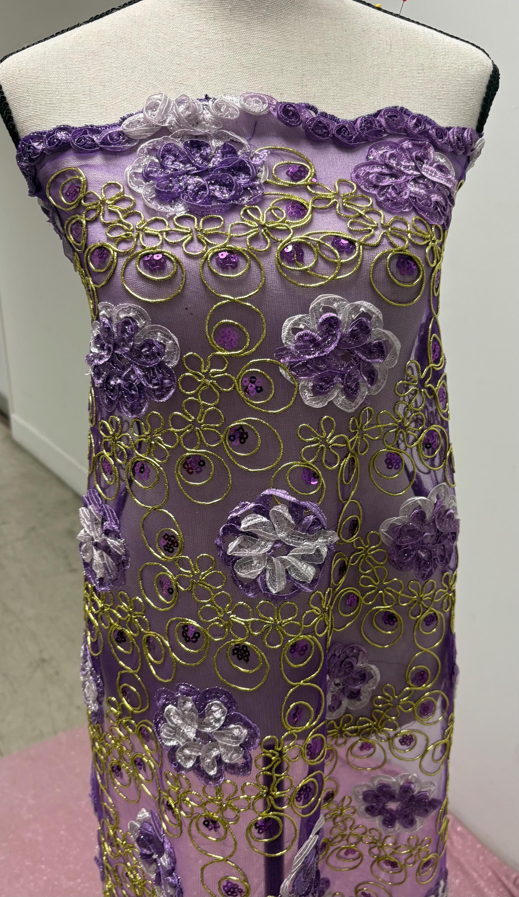 3-yard Lace ribbon corded double scalloped. Width 49/50". Color Purple sell by 3 yards increment continues.