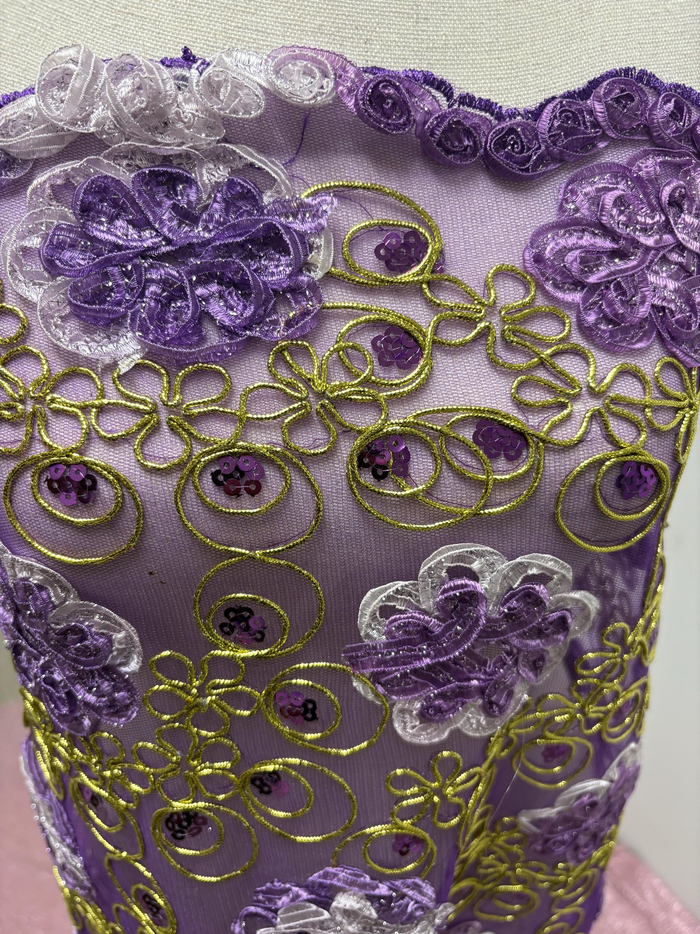 3-yard Lace ribbon corded double scalloped. Width 49/50". Color Purple sell by 3 yards increment continues.