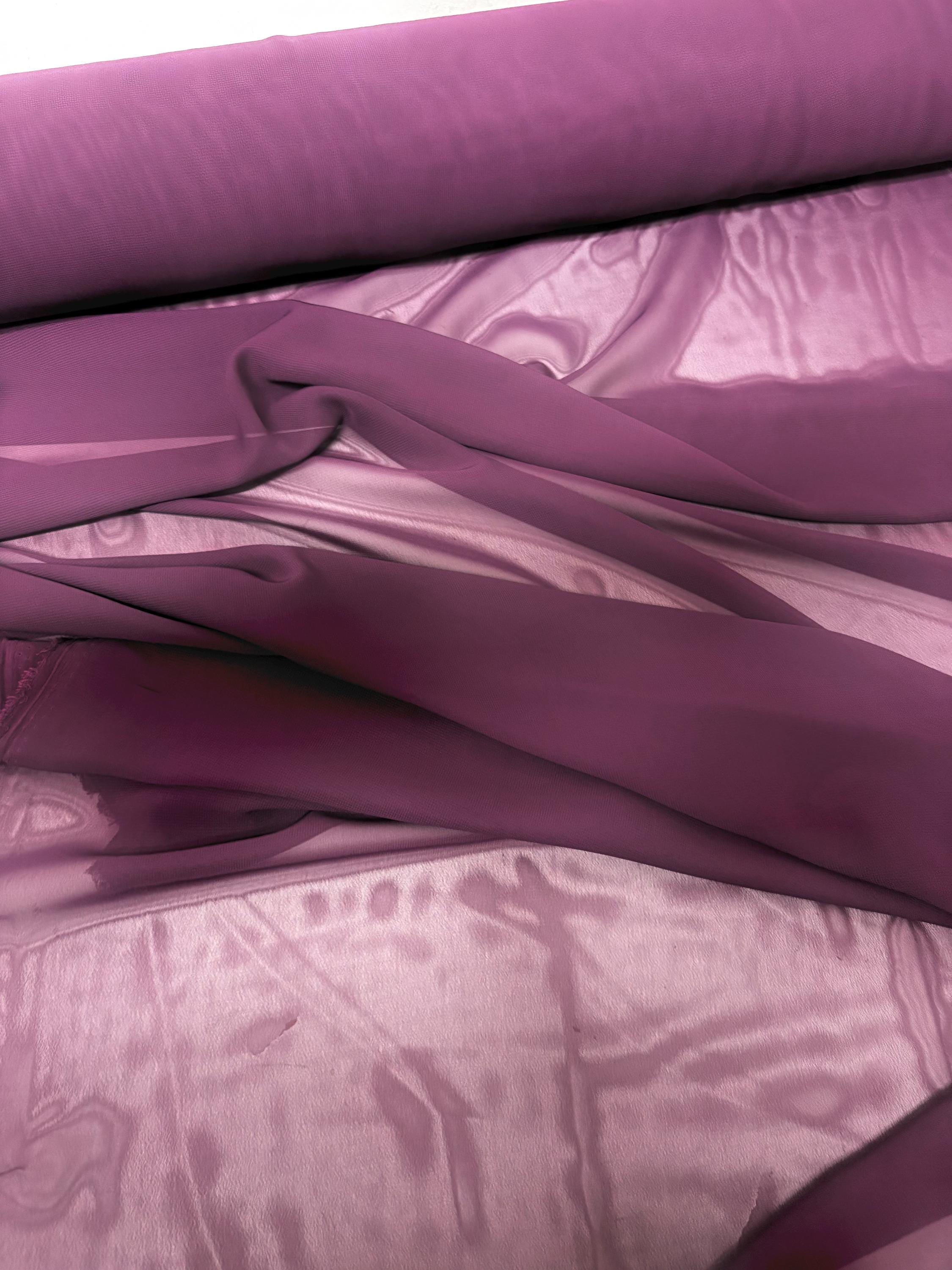 A 2 yards chiffon color Eggplant Fabric width 58/60 inches. sell by 2 yards continuous. polyester width 58".