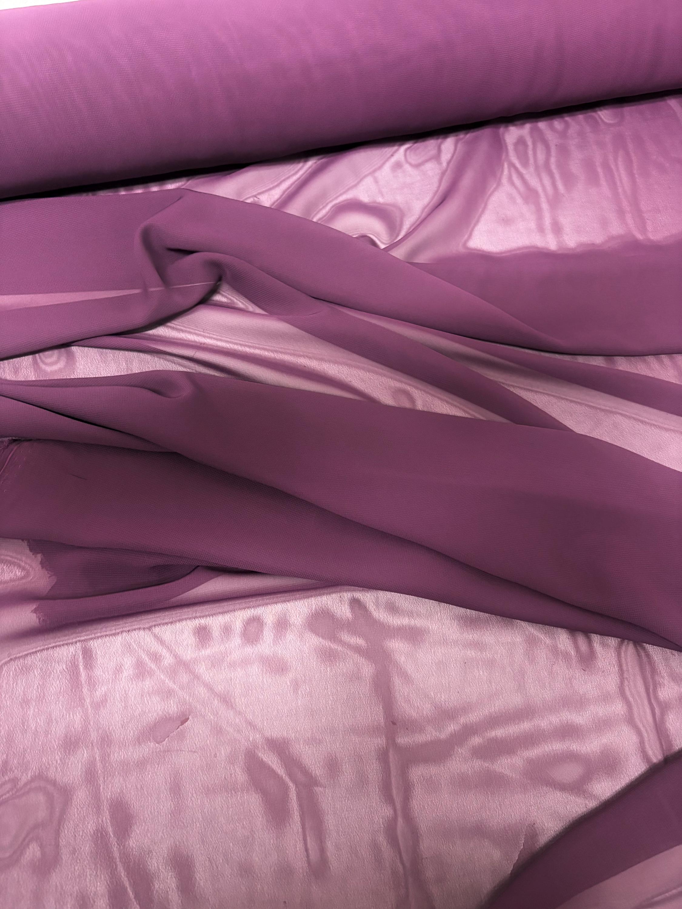 A 2 yards chiffon color Eggplant Fabric width 58/60 inches. sell by 2 yards continuous. polyester width 58".