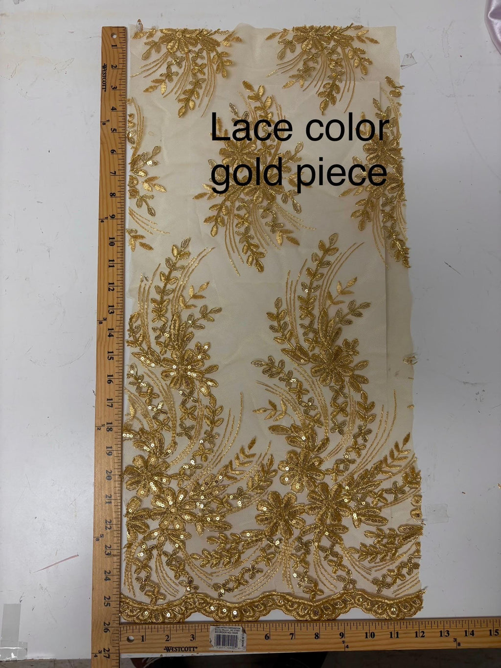Gold color Lace piece 25"(length) x 12"(width)