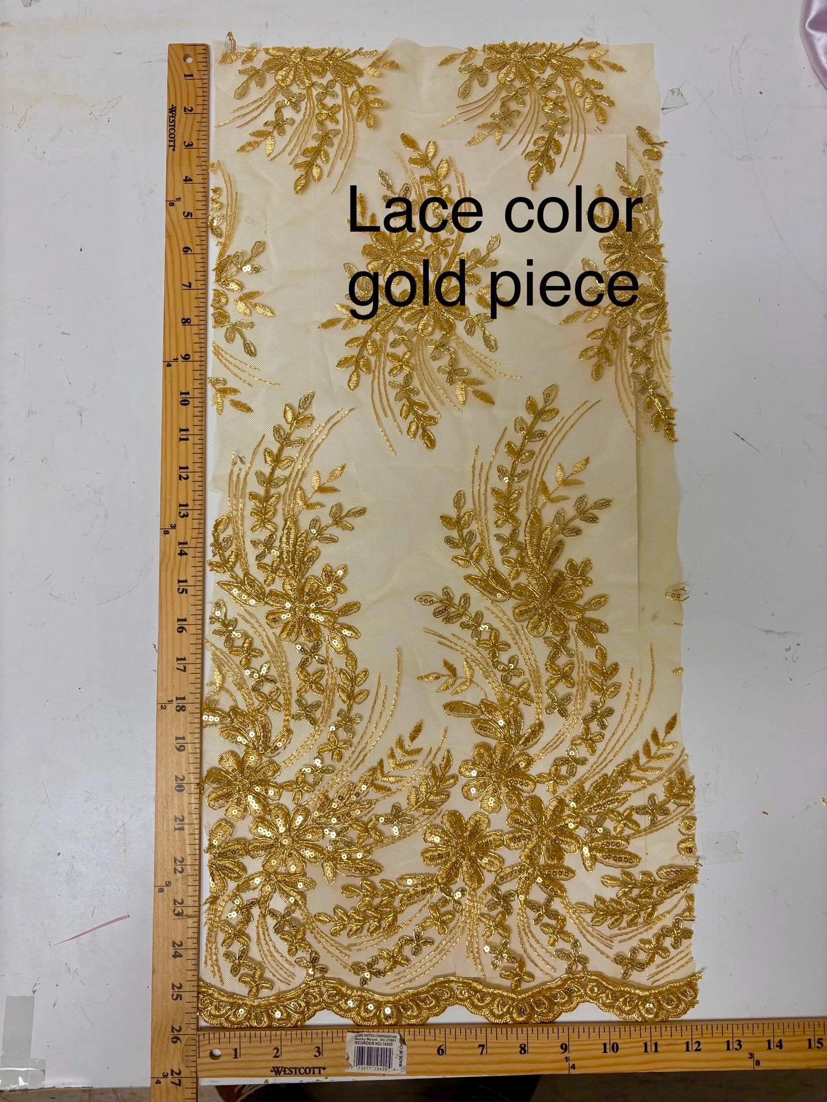 Gold color Lace piece 25"(length) x 12"(width)