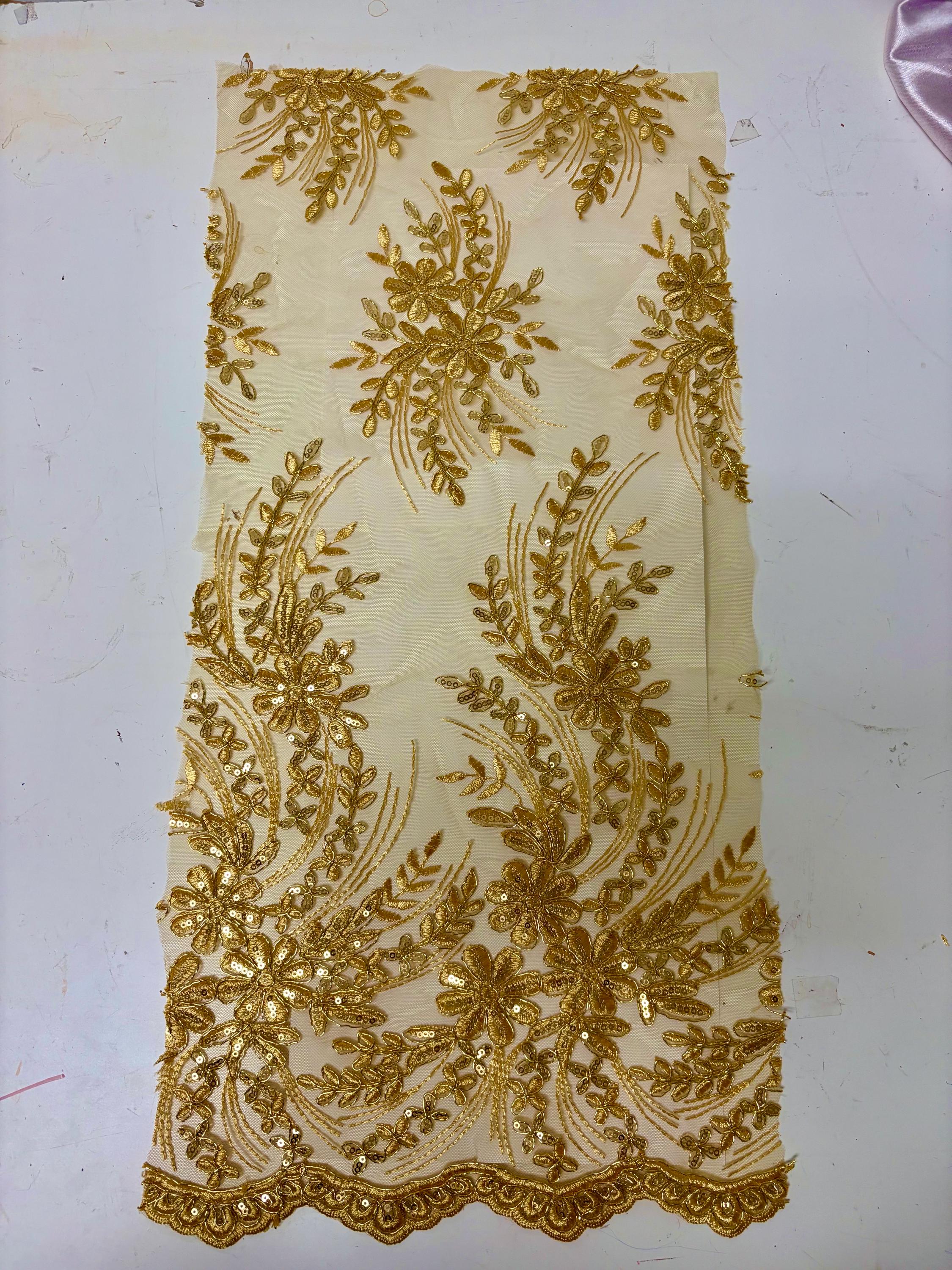 Gold color Lace piece 25"(length) x 12"(width)
