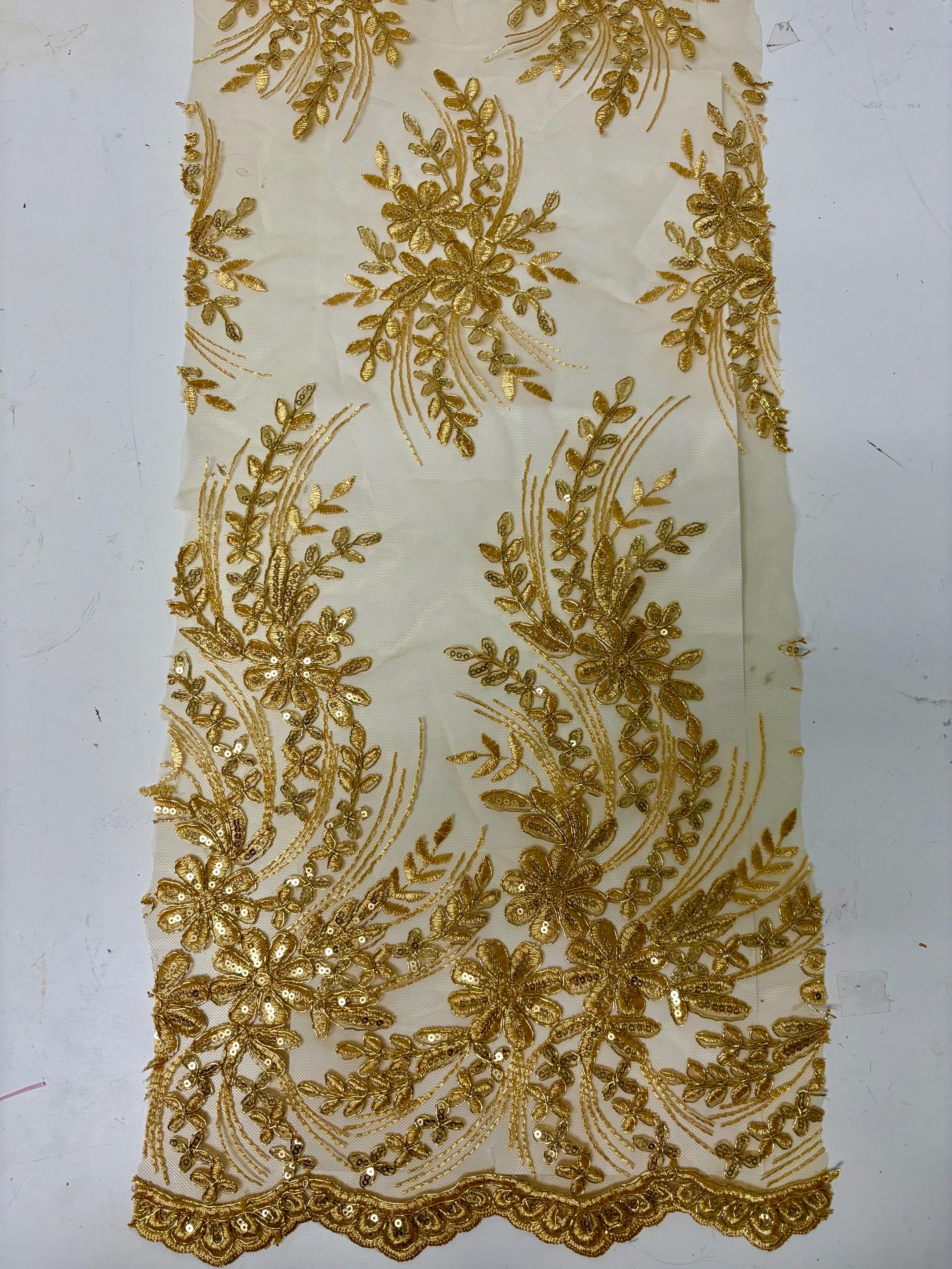 Gold color Lace piece 25"(length) x 12"(width)
