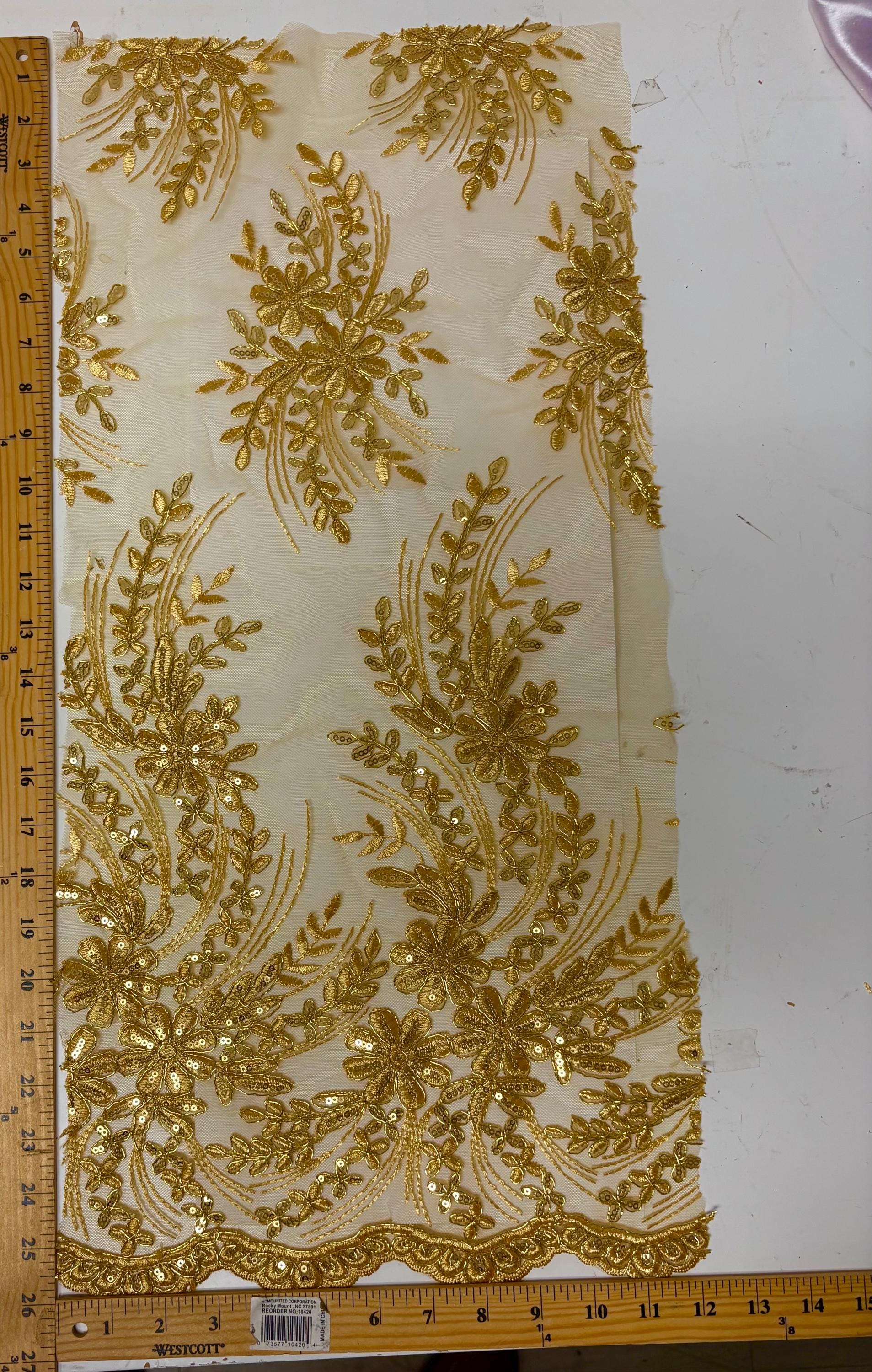 Gold color Lace piece 25"(length) x 12"(width)