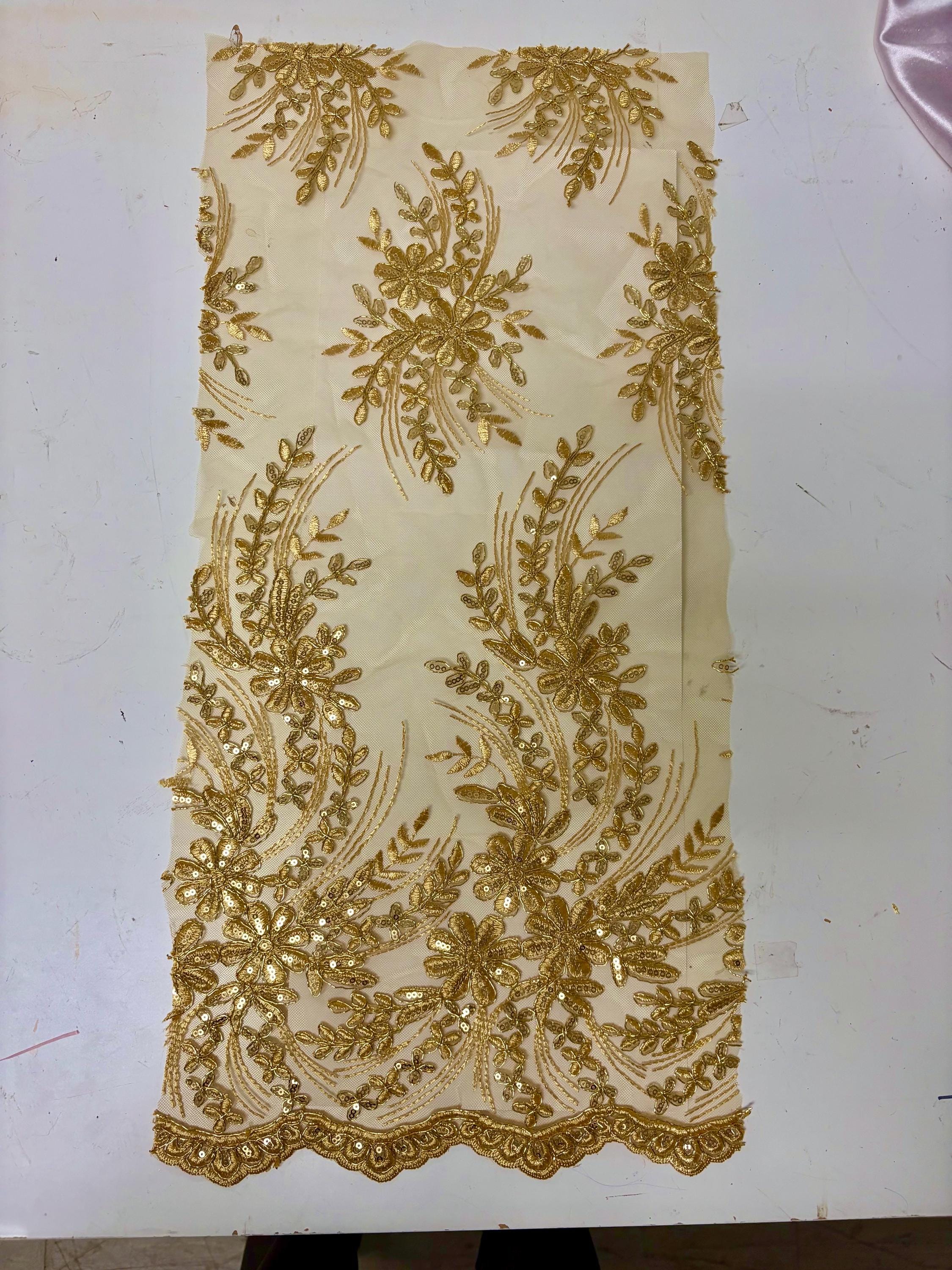 Gold color Lace piece 25"(length) x 12"(width)