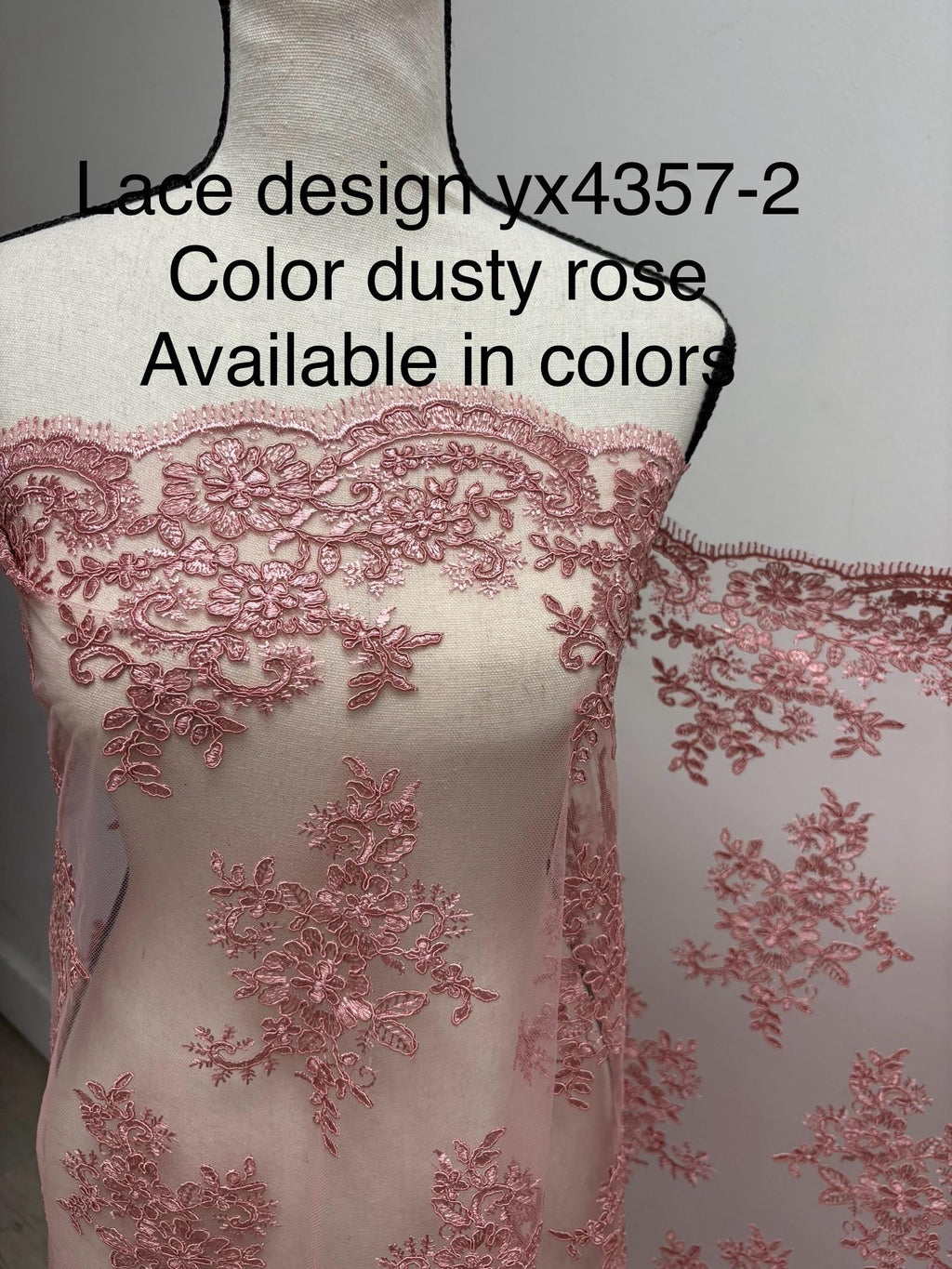 Dusty rose Lace fabric design 4357 double scalloped embroidery width 49/50".100% polyester. free sample.