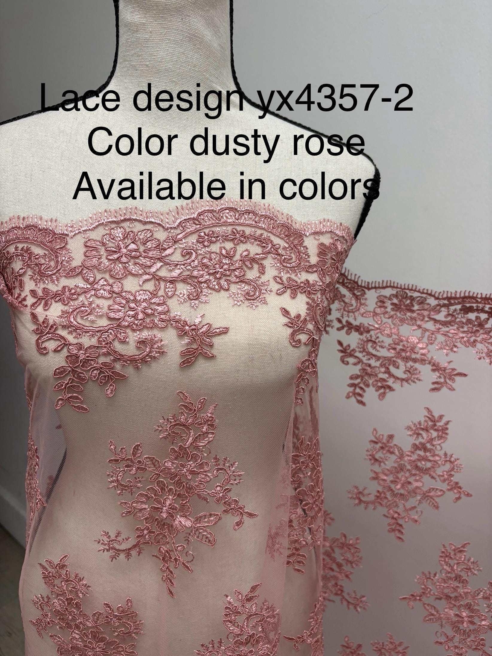 Dusty rose Lace fabric design 4357 double scalloped embroidery width 49/50".100% polyester. free sample.