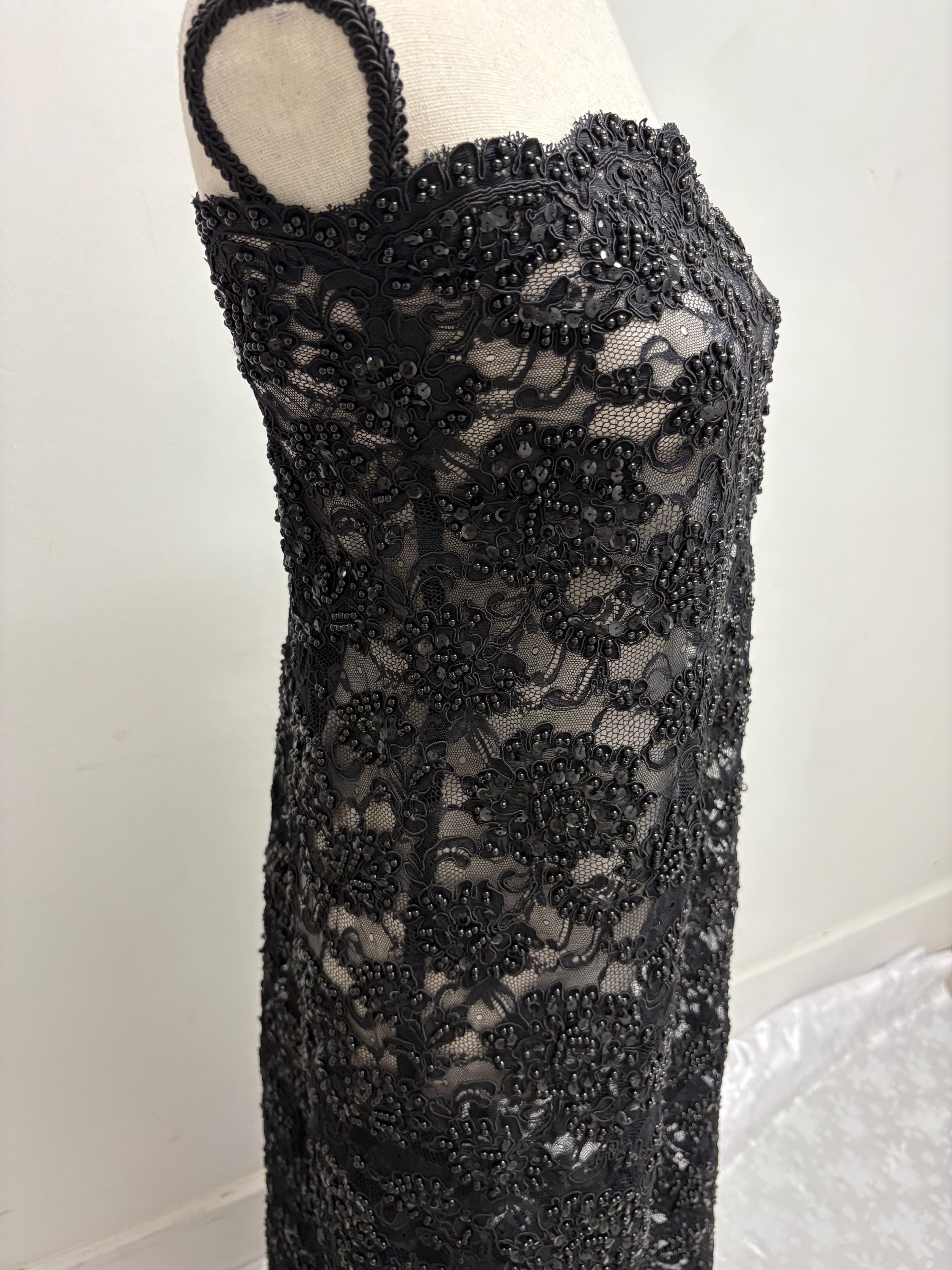 Black Beaded lace, Double scalloped Sequence Beaded Embroidery width 49/50" design# Beaded Lace. free sample.