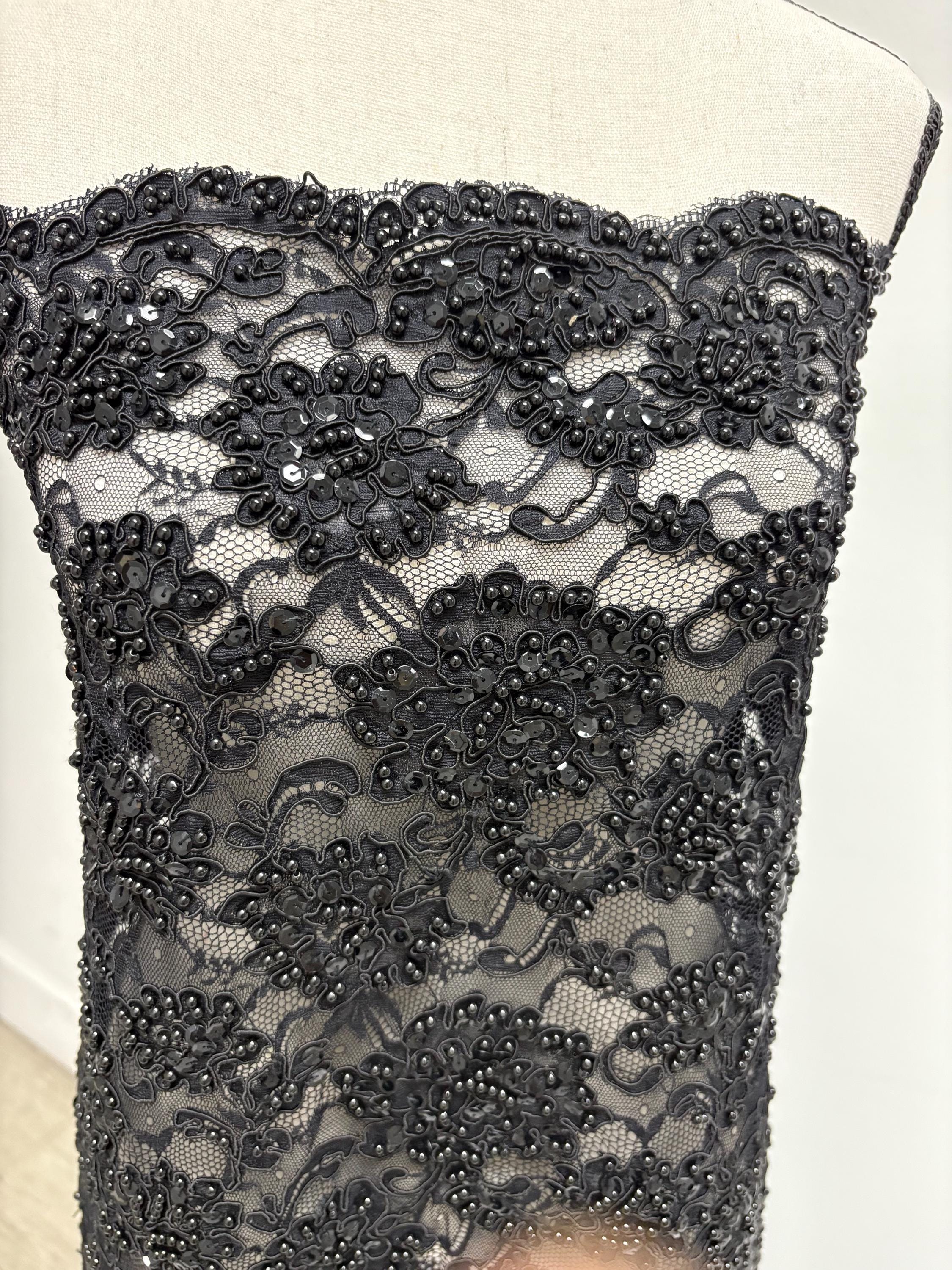 Black Beaded lace, Double scalloped Sequence Beaded Embroidery width 49/50" design# Beaded Lace. free sample.