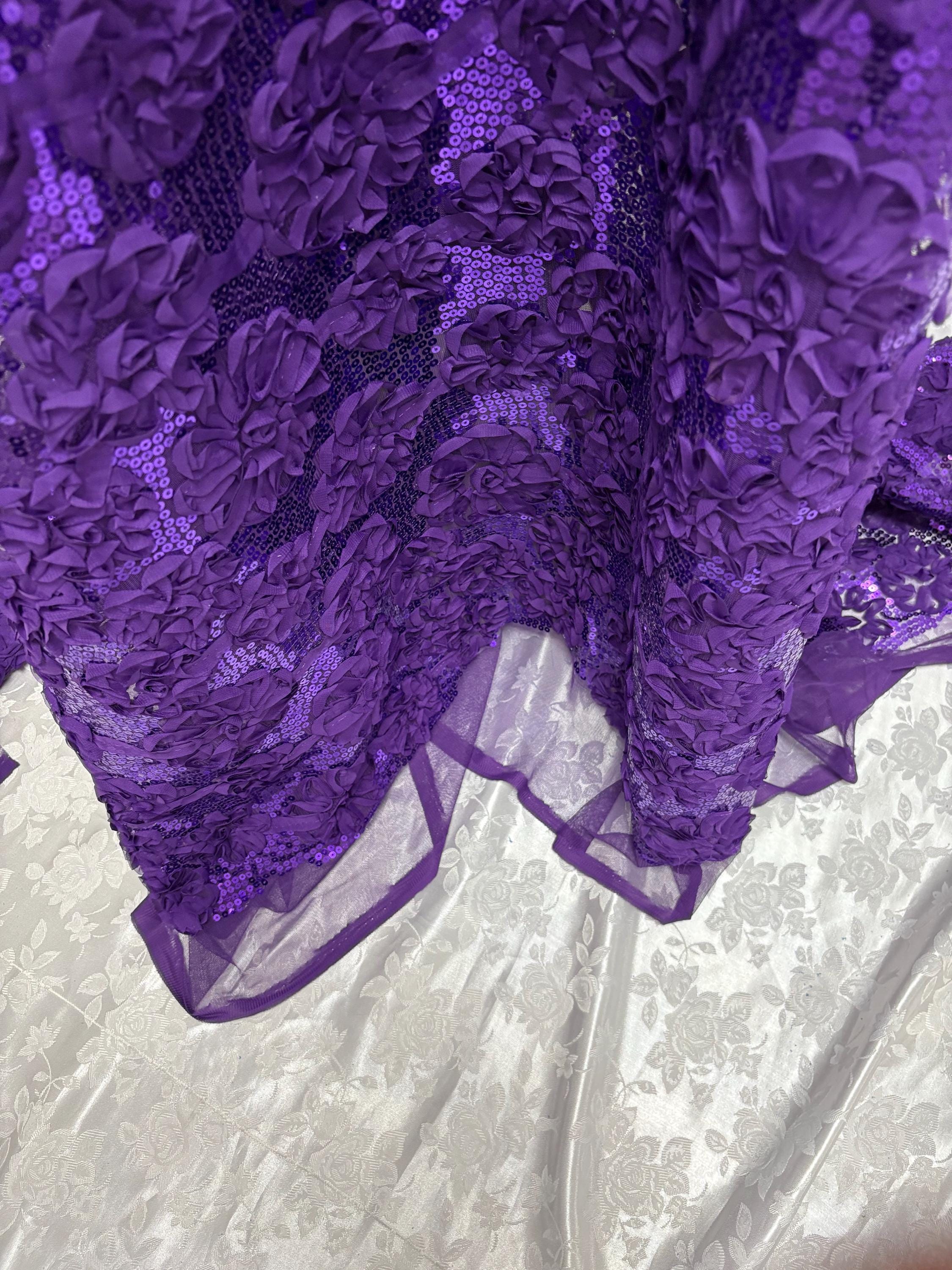 Purple Chiffon sequence ribbon on mesh fabric. Style Big flower JH-120322-9. plain mesh on both side.