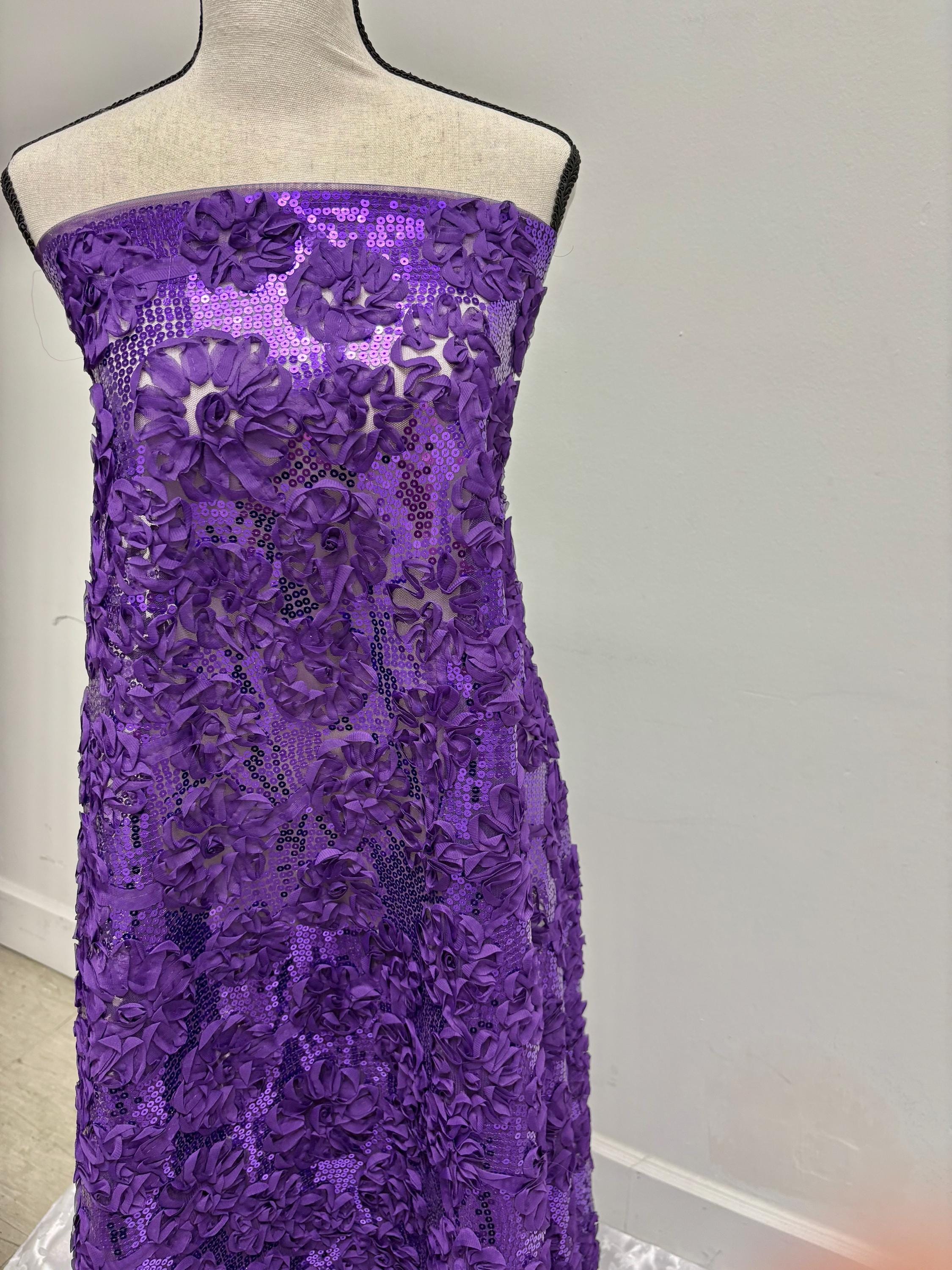 Purple Chiffon sequence ribbon on mesh fabric. Style Big flower JH-120322-9. plain mesh on both side.