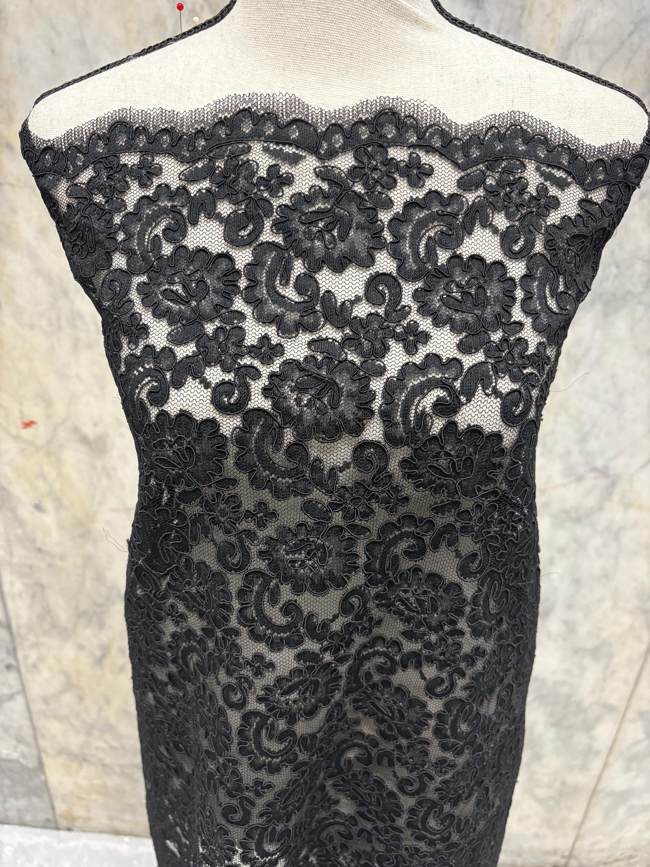 Black French lace Design 612C. Bridal Lace Embroidery Lot NAS
